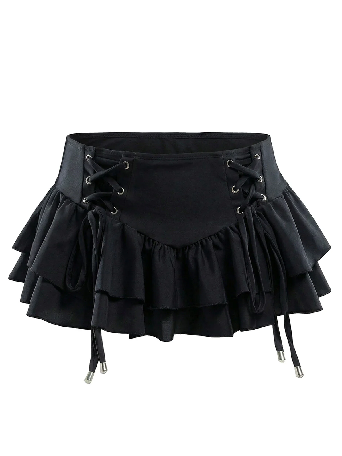 Black 1950s Halter Lace Up Bikini Set & Tiered Cover Up - Image 5