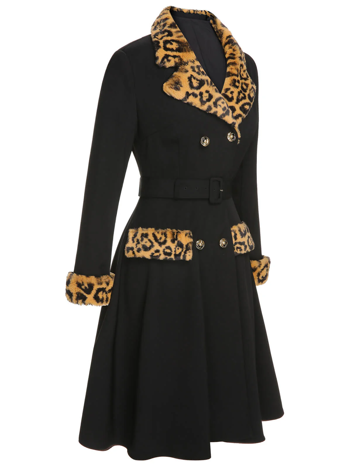 Black 1950s Leopard Lapel Pocket Coat - Image 3