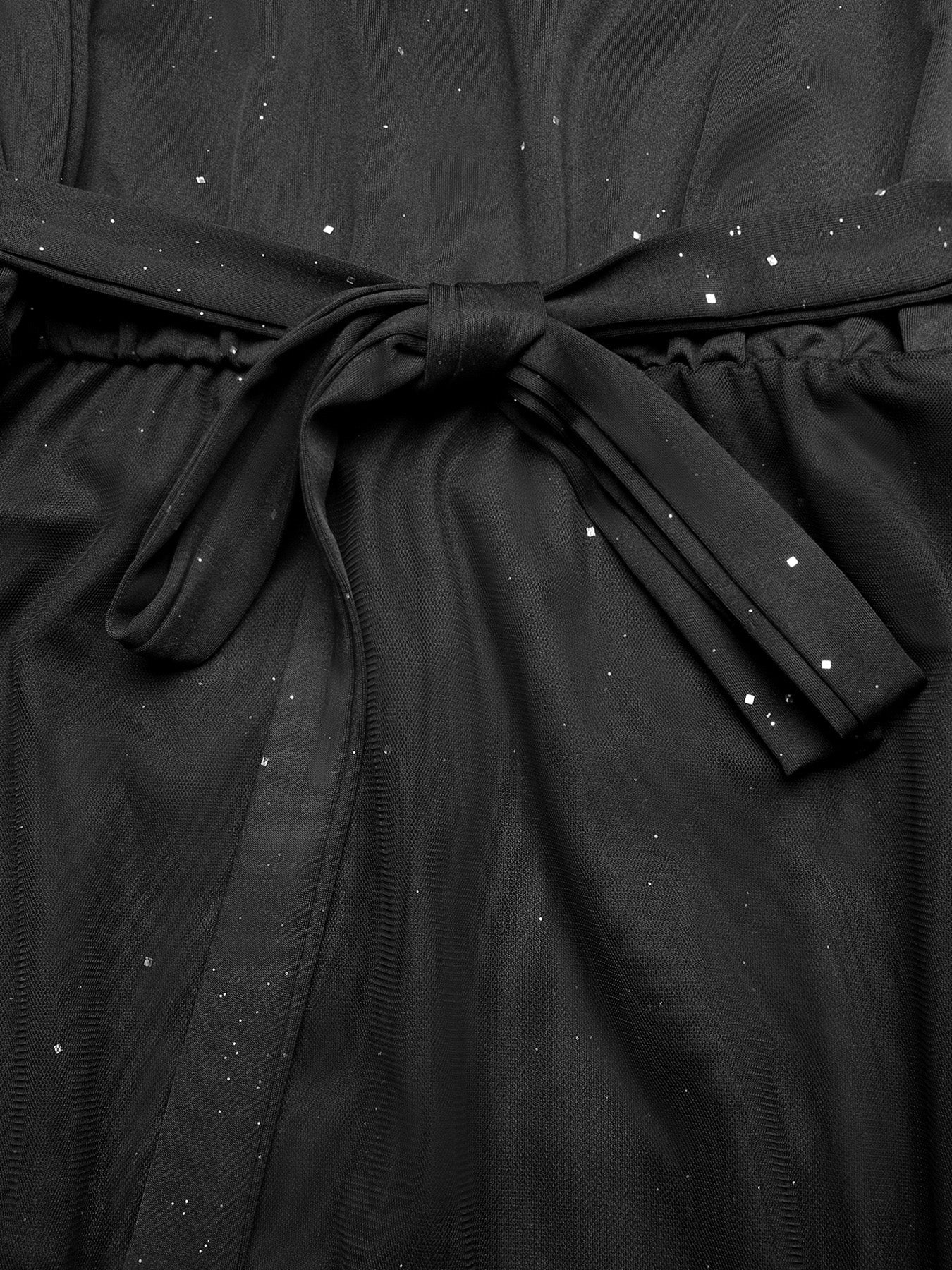 Black 1950s Mesh Patchwork Sequins Sleeveless Dress - Image 4