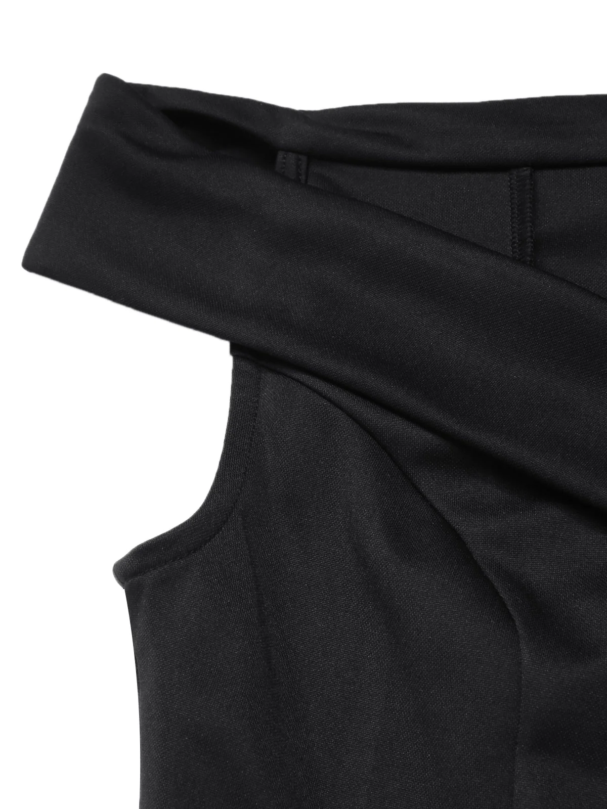 Black 1950s Off-Shoulder Solid Top - Image 6