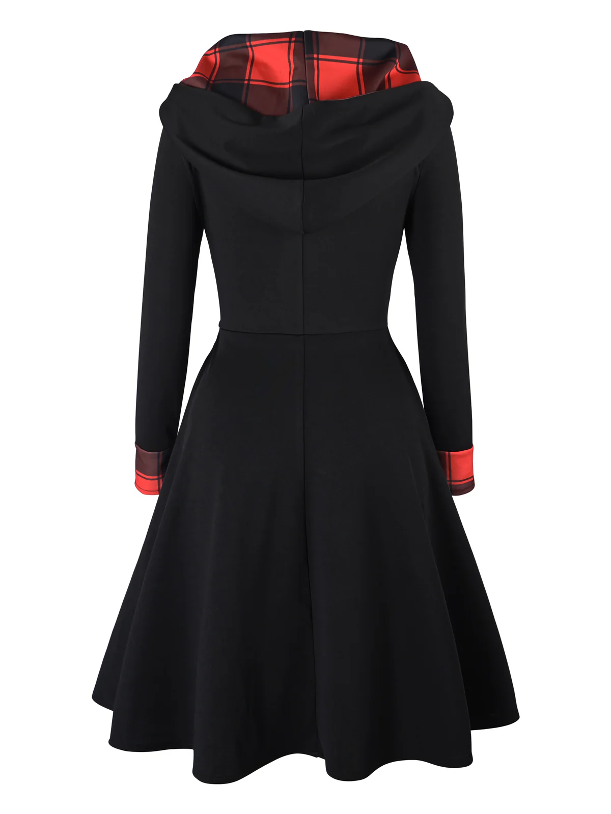 Black 1950s Plaid Hooded Button Dress - Image 2