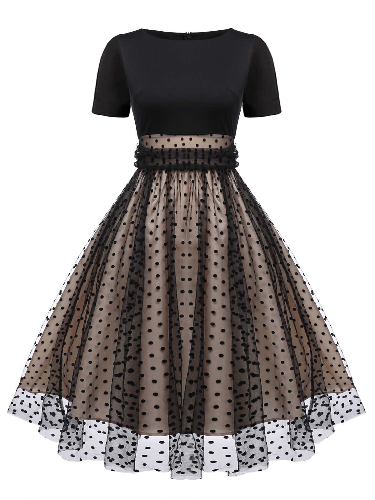Black 1950s Polka Dot Swing Dress - Image 2
