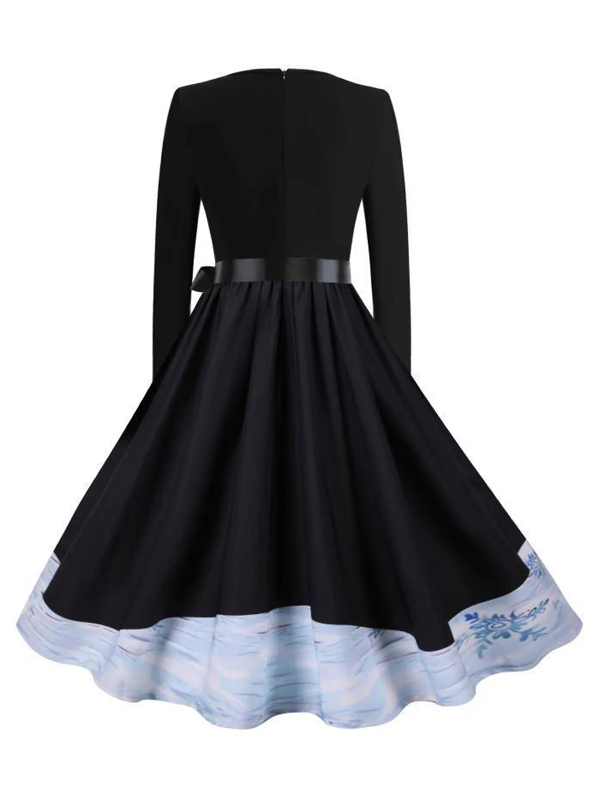 Black 1950s Scalloped Neck Christmas Santa Belted Dress - Image 3