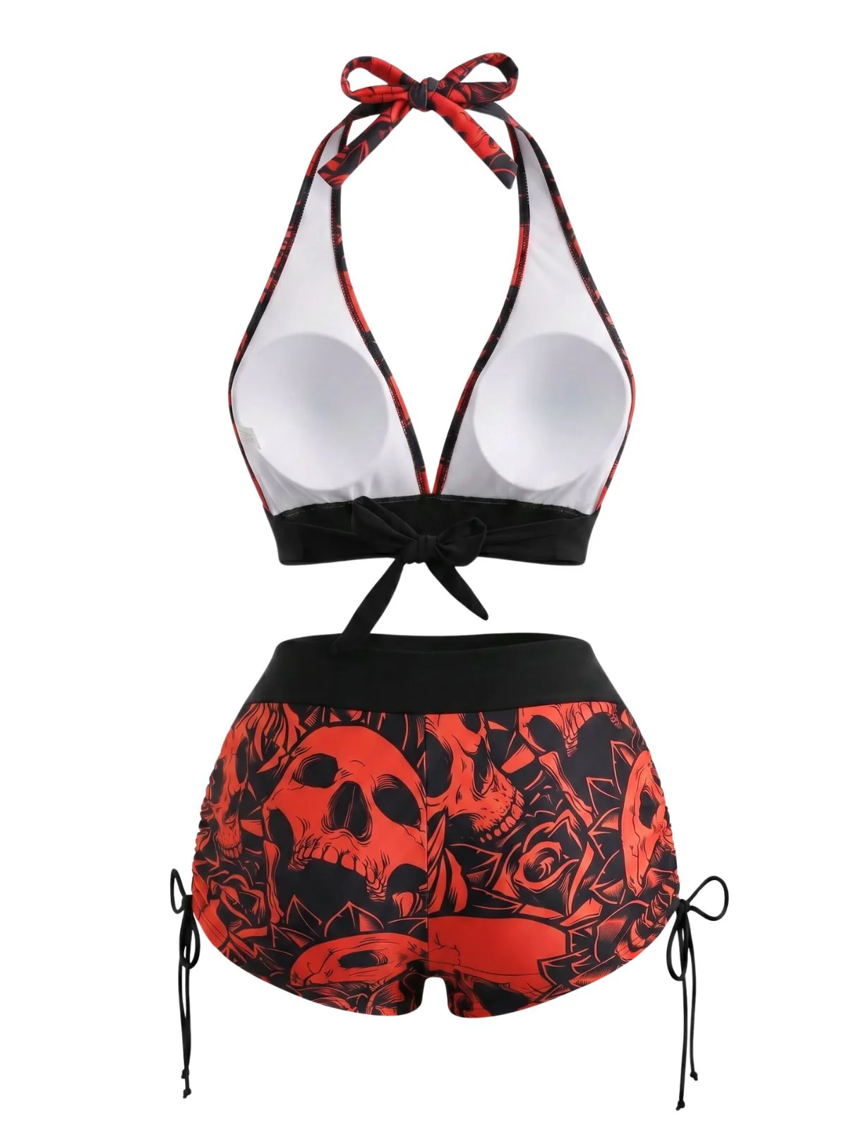 Black 1950s Skull Gothic Halter Bikini Set - Image 6