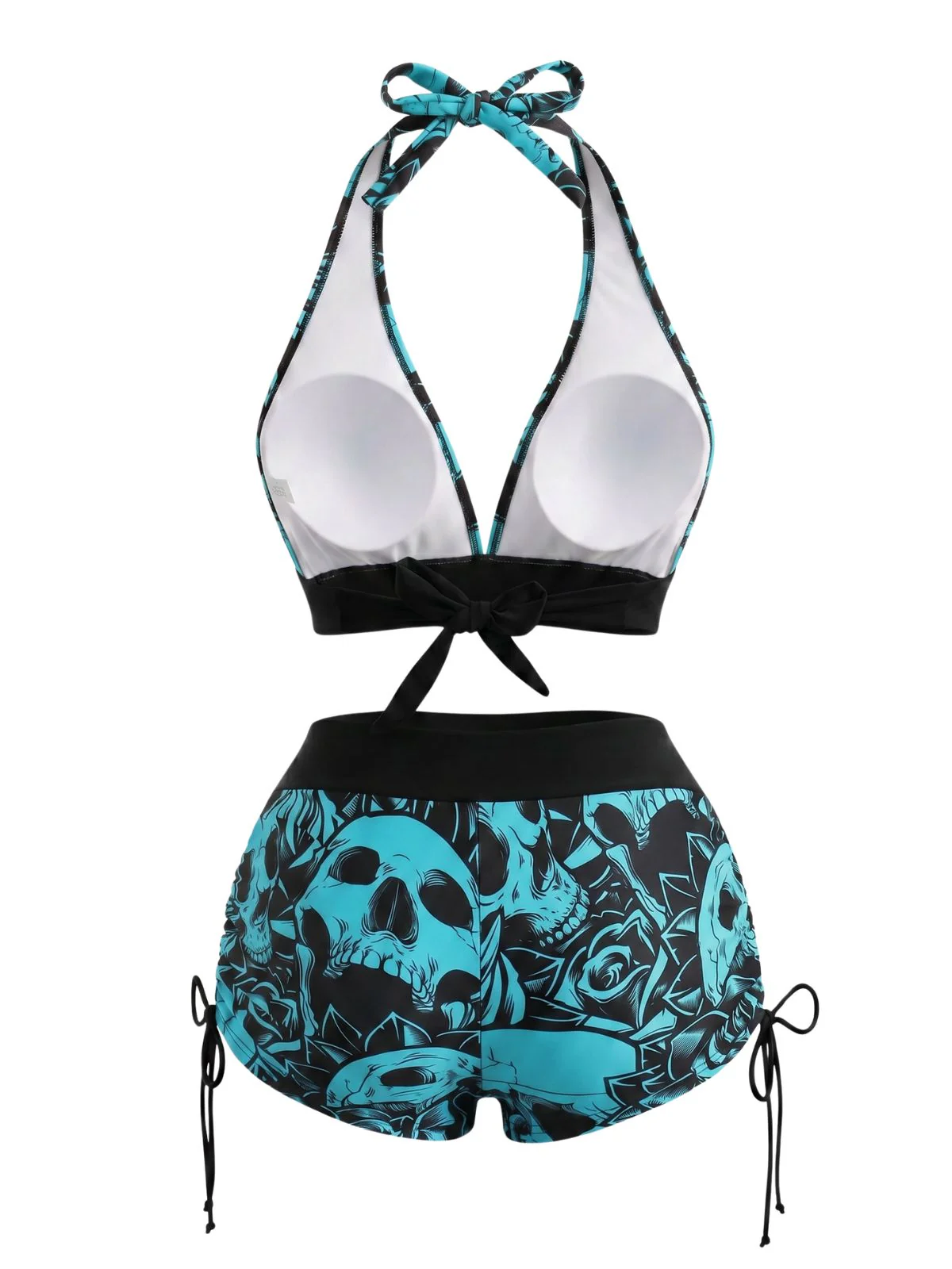 Black 1950s Skull Gothic Halter Bikini Set - Image 9