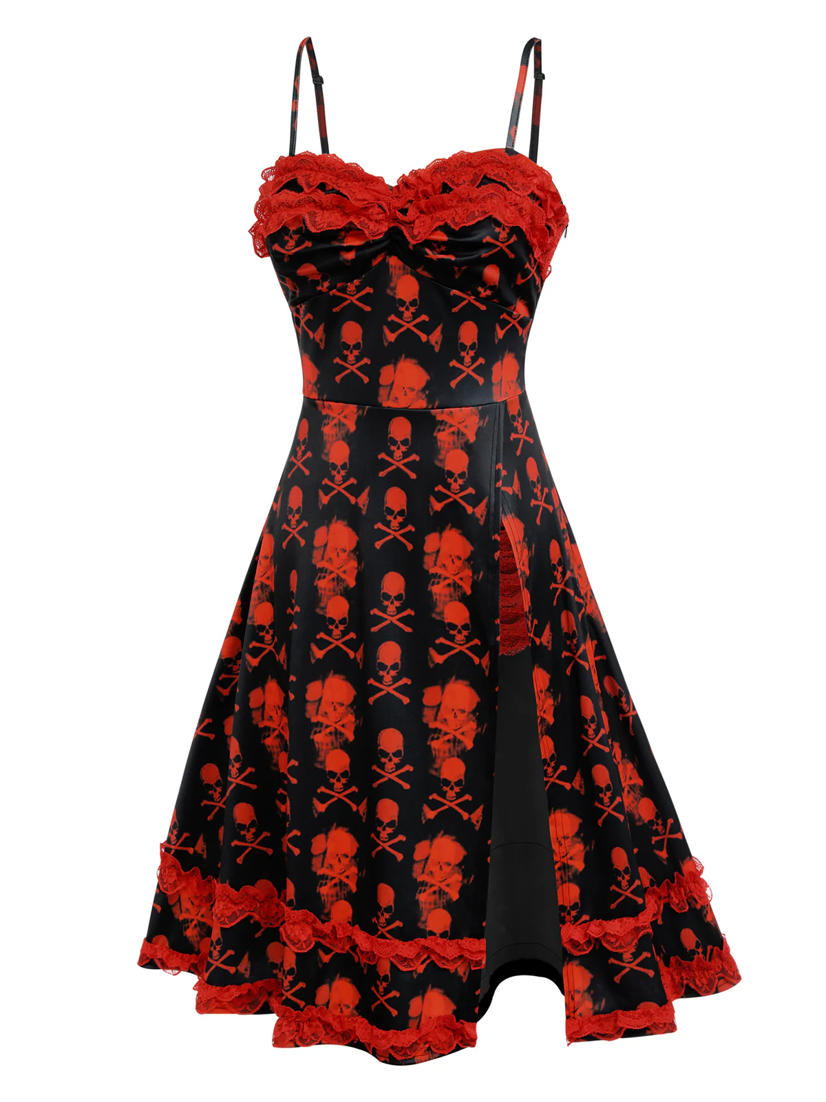 Black 1950s Skull Lace Strap Dress - Image 5