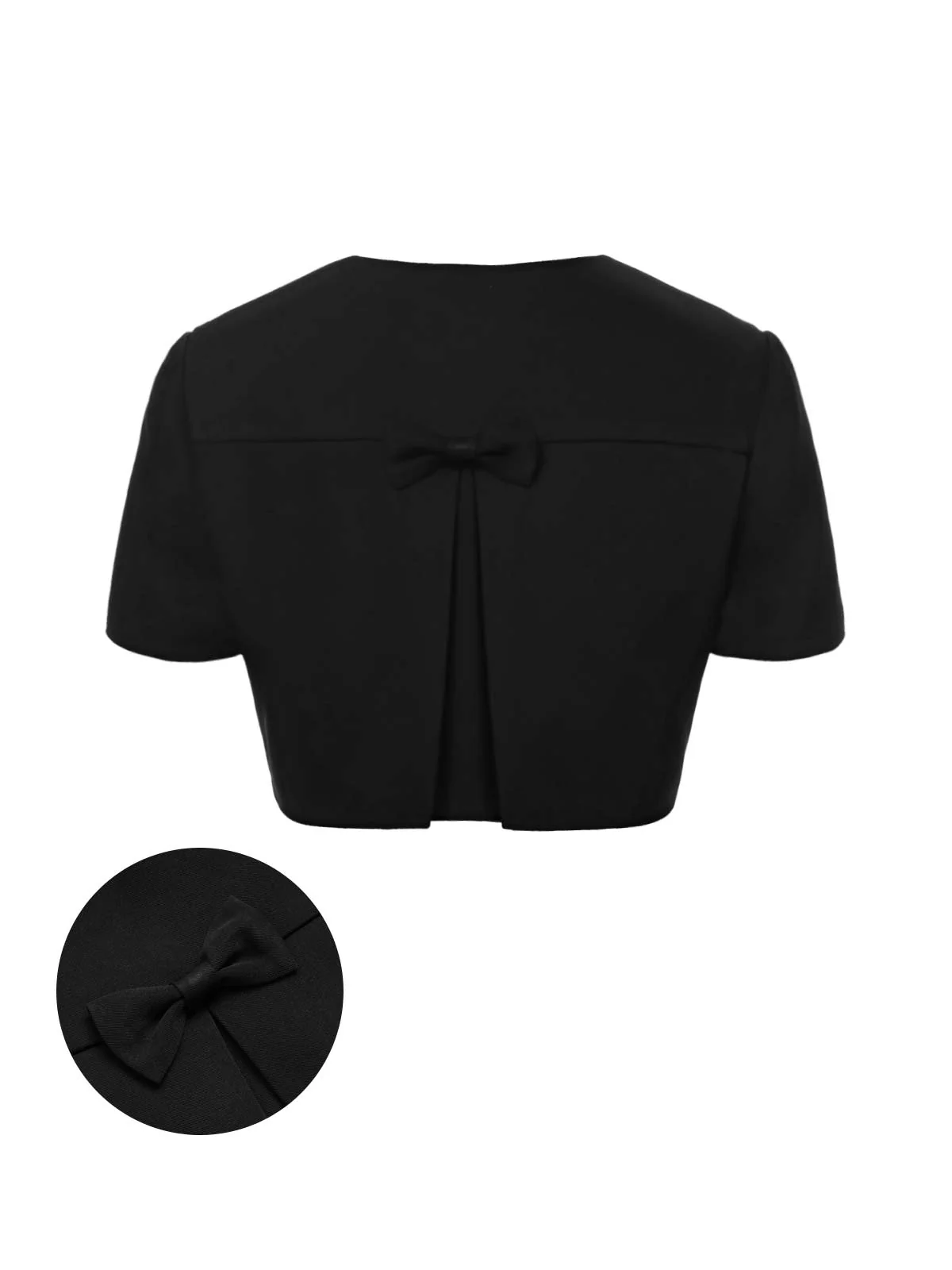 Black 1950s Solid Bow Short Jacket - Image 2