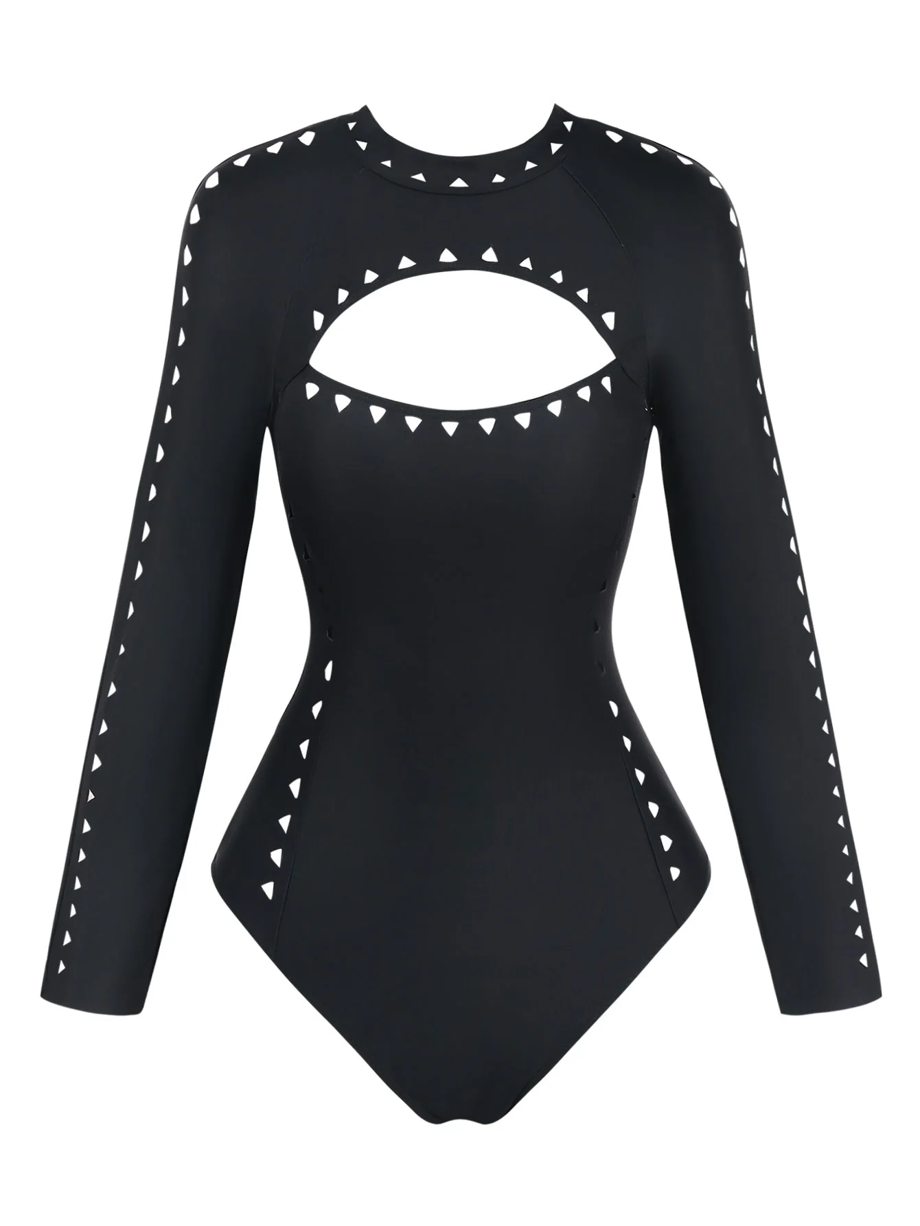 Black 1950s Solid Cutout Long Sleeves Swimsuit - Image 2