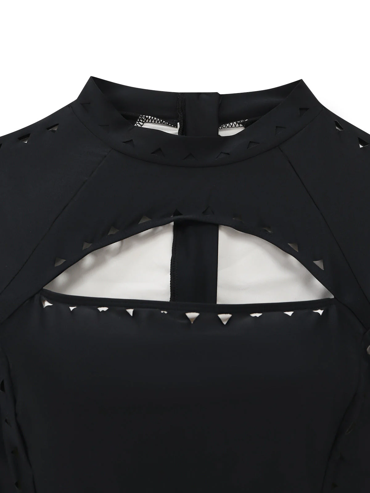 Black 1950s Solid Cutout Long Sleeves Swimsuit - Image 5