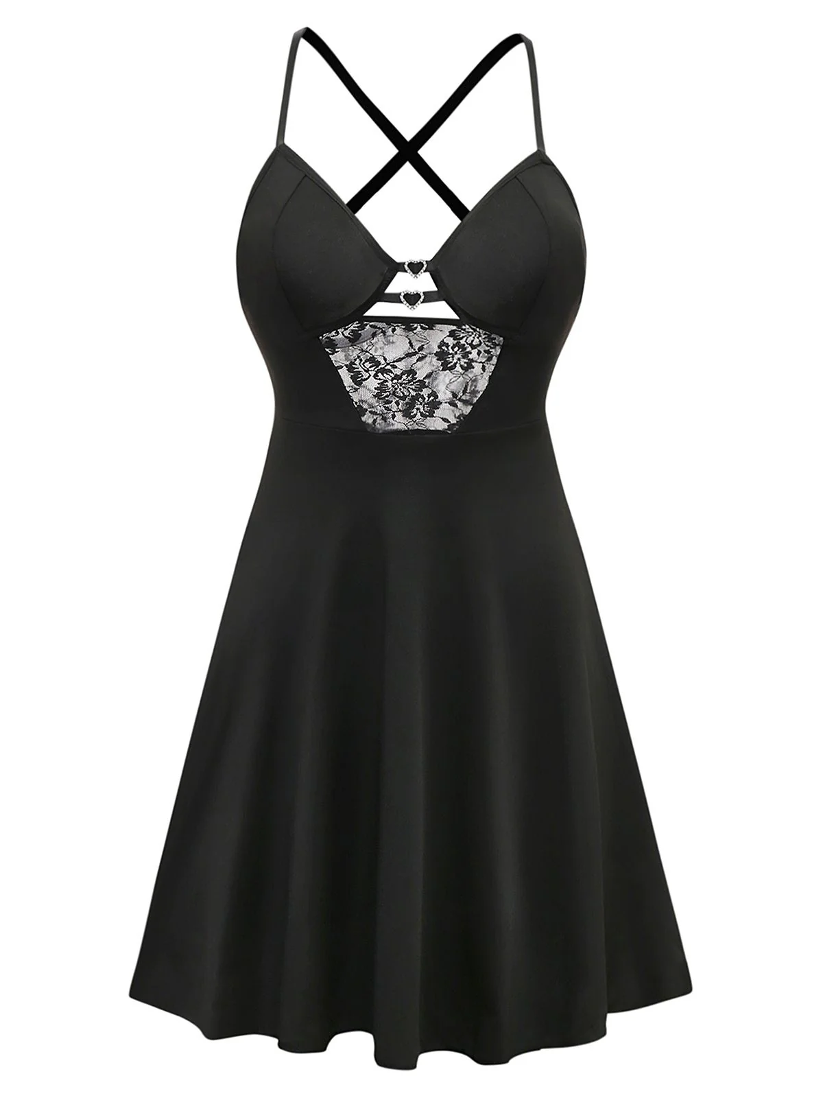 Black 1950s Solid Lace Strappy Nightdress