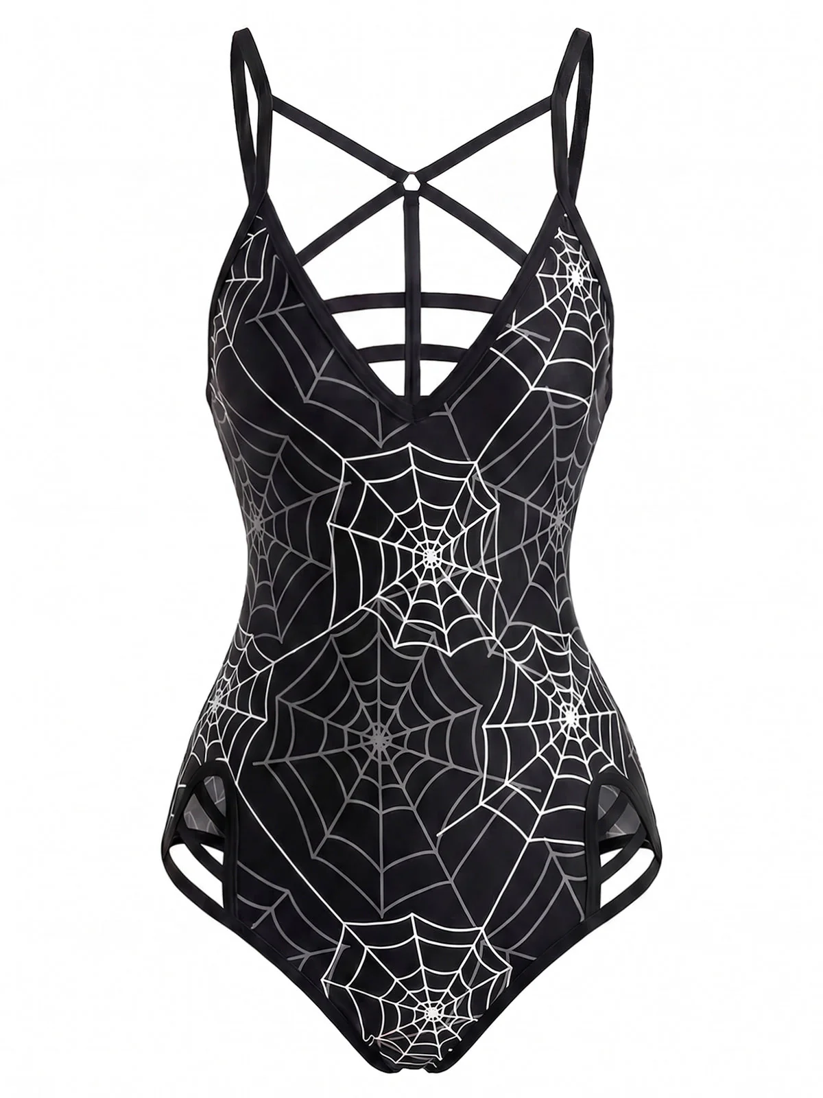 [Pre-Sale] Black 1950s Spider Web Print Gothic One-Piece Swimsuit - Image 2