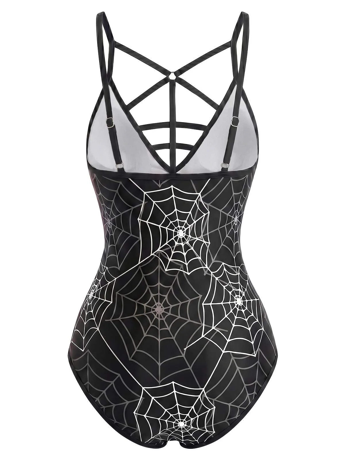 [Pre-Sale] Black 1950s Spider Web Print Gothic One-Piece Swimsuit - Image 5