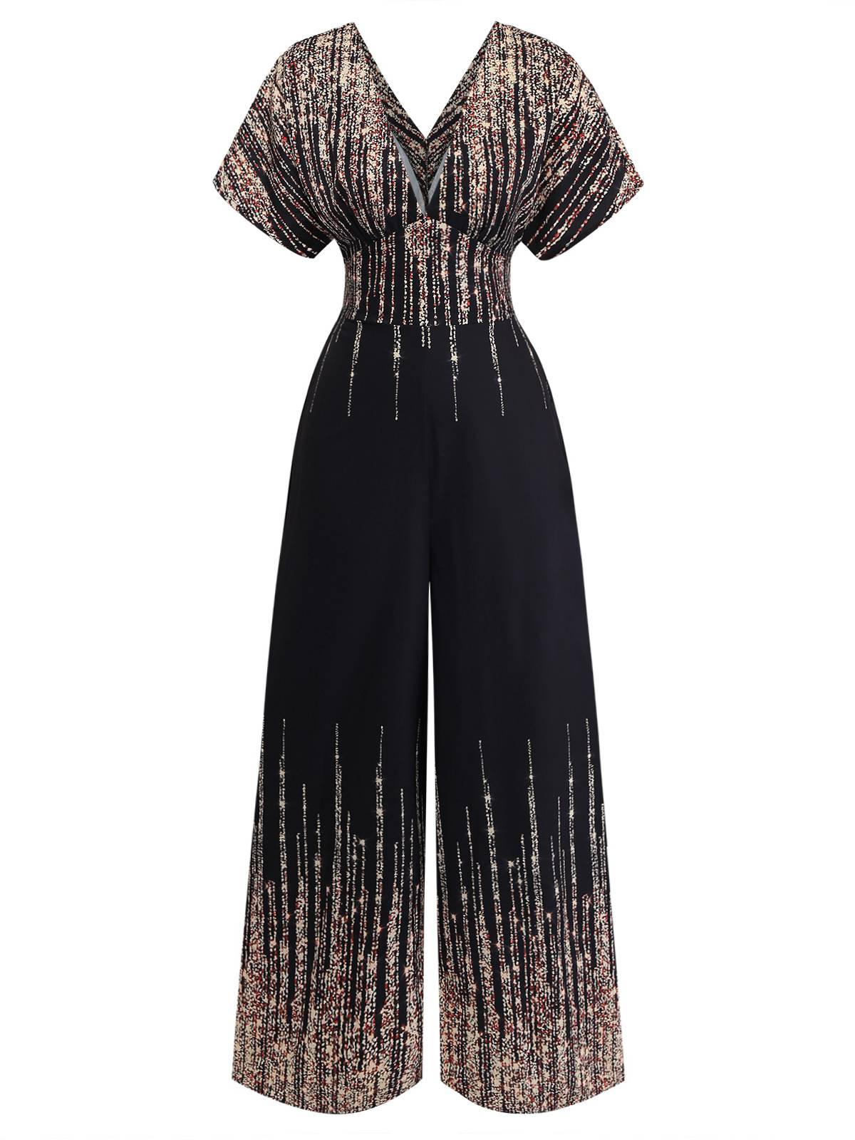 Black 1950s V-Neck High Waist Jumpsuit