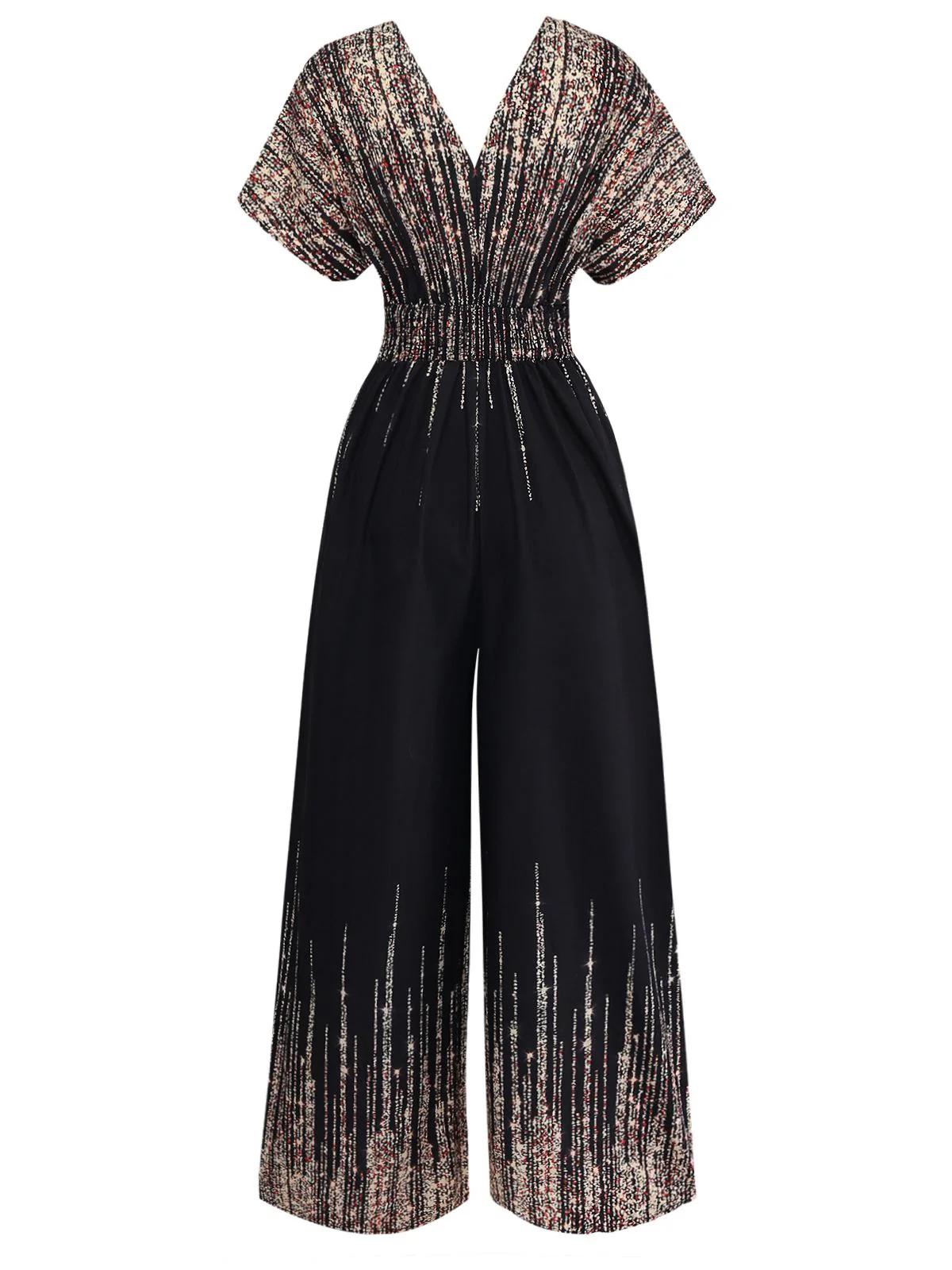 Black 1950s V-Neck High Waist Jumpsuit - Image 2