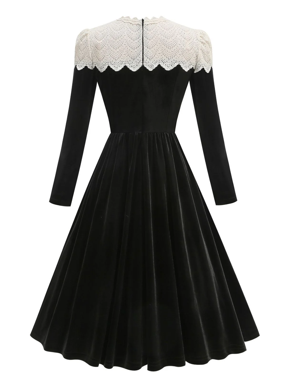 Black 1950s Velvet Knitted Collar Pearl Button Dress - Image 3