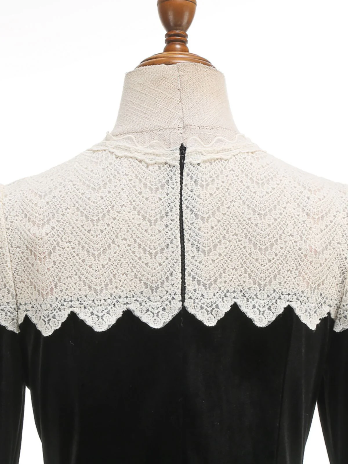 Black 1950s Velvet Knitted Collar Pearl Button Dress - Image 6