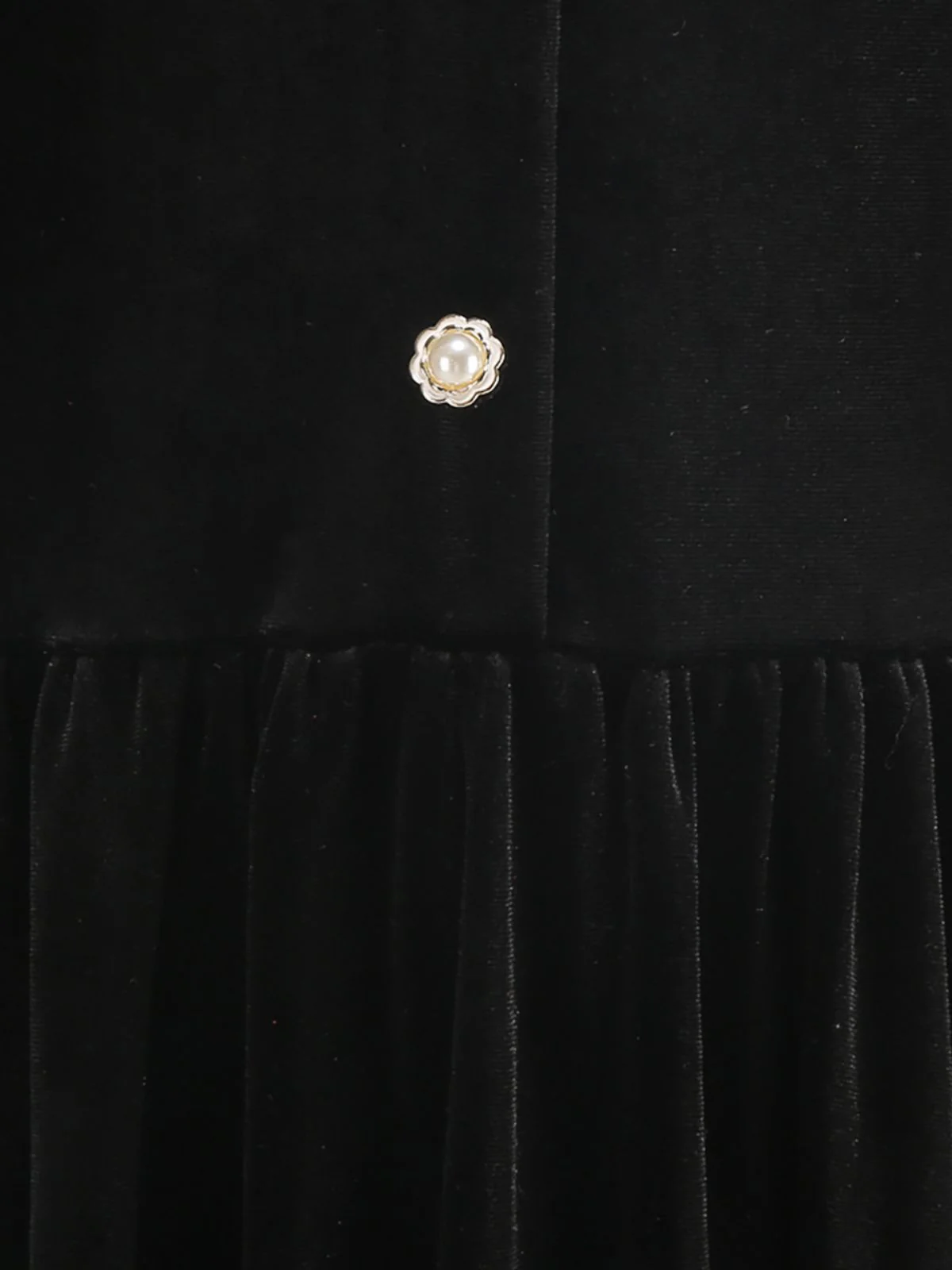 Black 1950s Velvet Knitted Collar Pearl Button Dress - Image 9