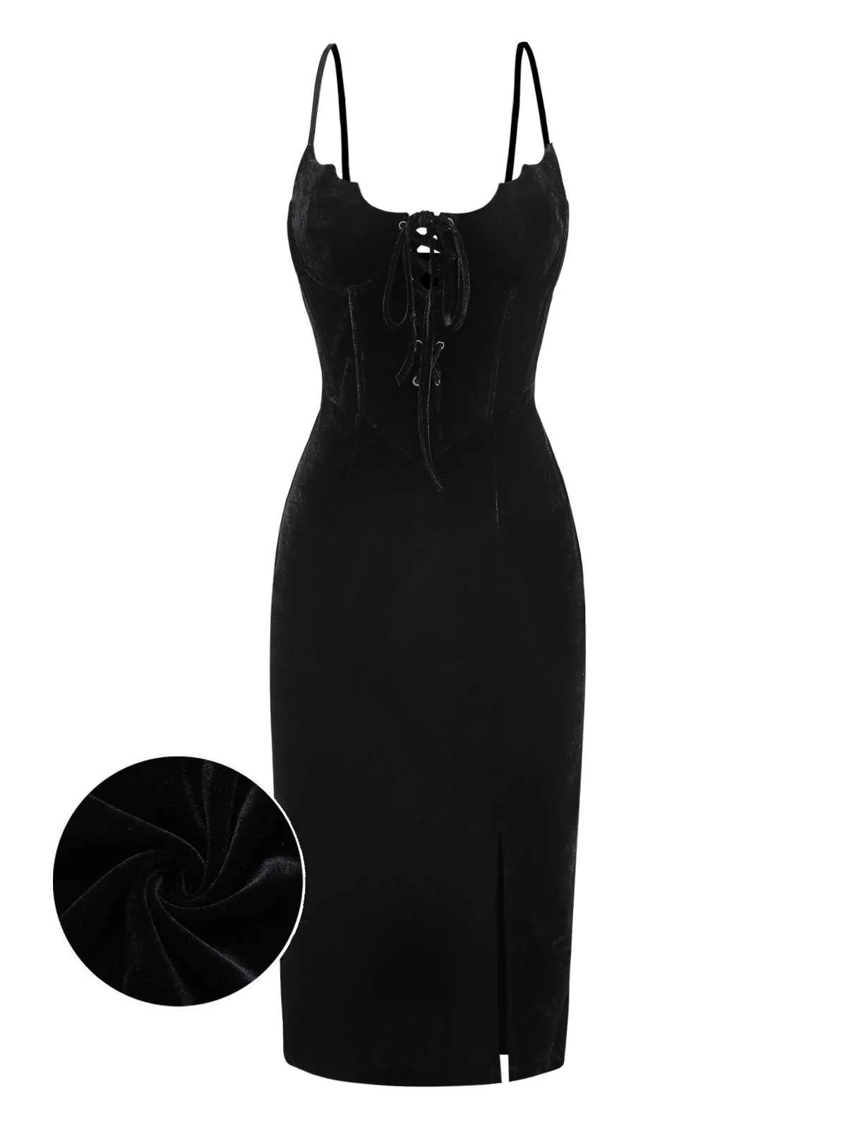 Black 1960s Bat Neckline Velvet Slit Dress - Image 2