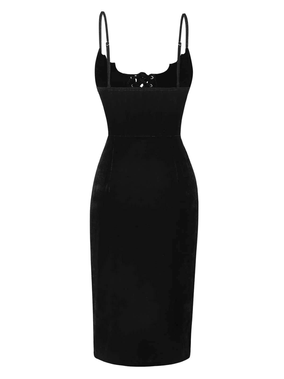 Black 1960s Bat Neckline Velvet Slit Dress - Image 4