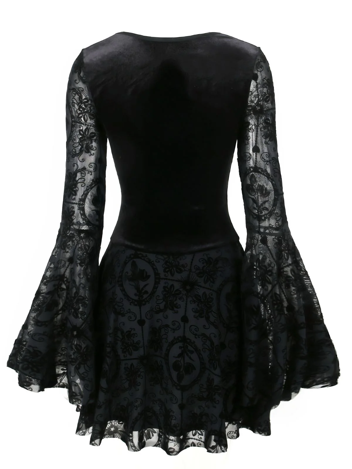 Black 1960s Gothic Flocked Dress - Image 7