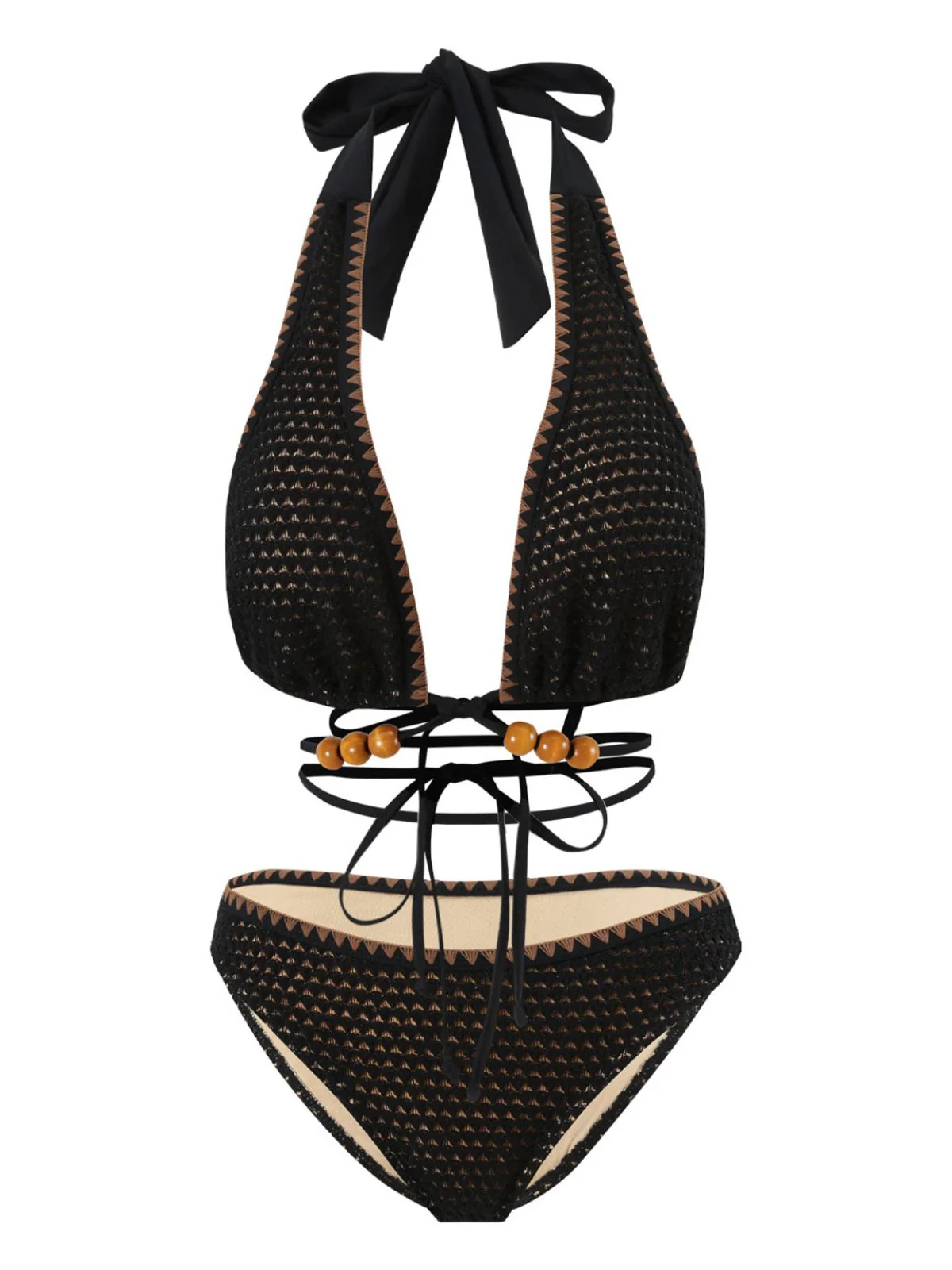 Black 1960s Knitted Beaded Bikini Set