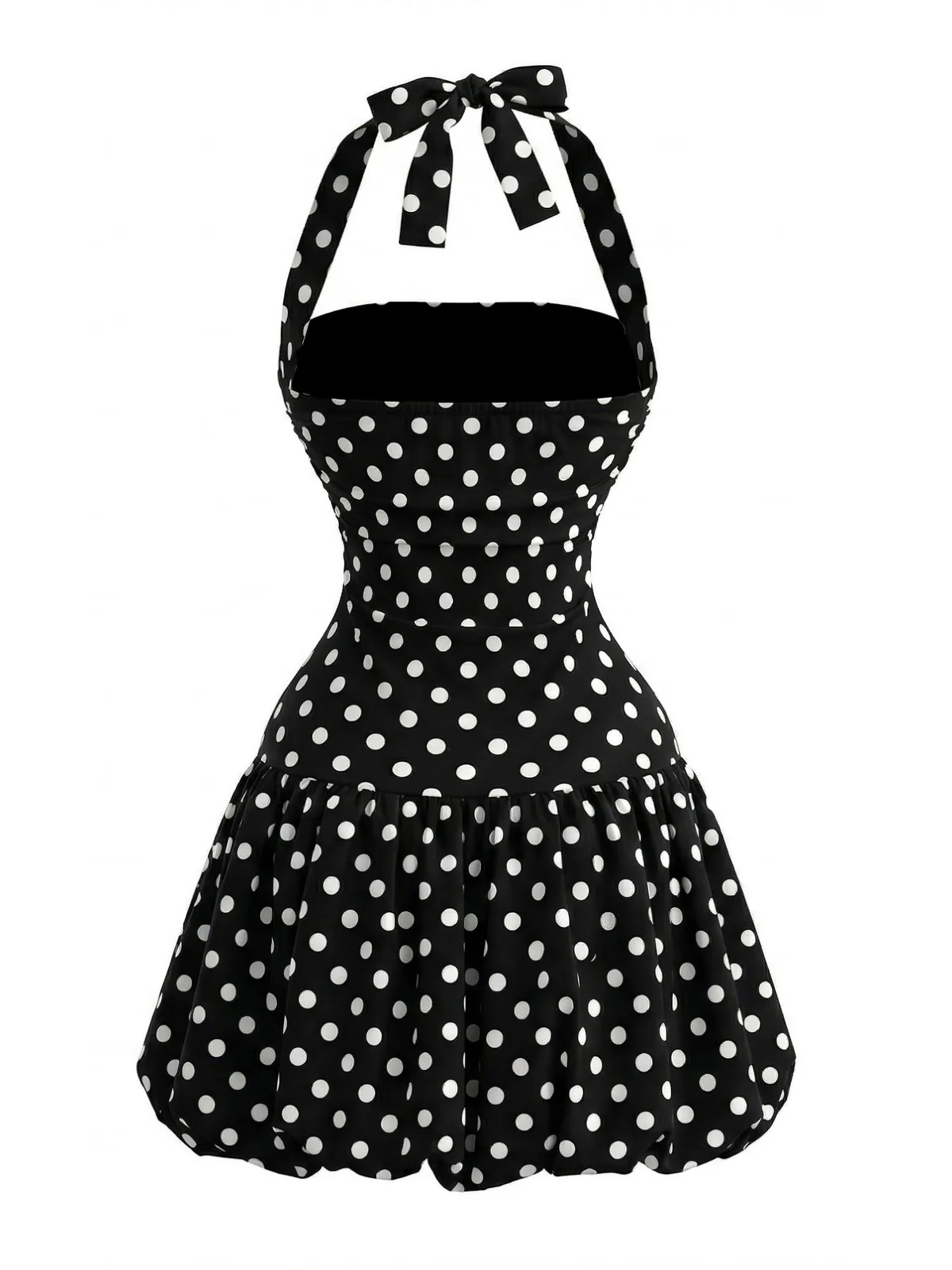 Black 1960s Polka Dot Halter Bubble Dress - Image 2
