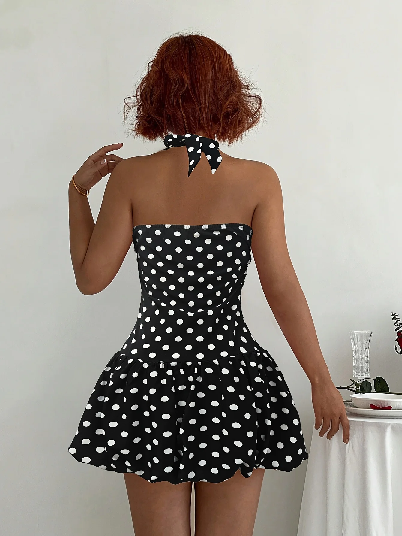 Black 1960s Polka Dot Halter Bubble Dress - Image 4
