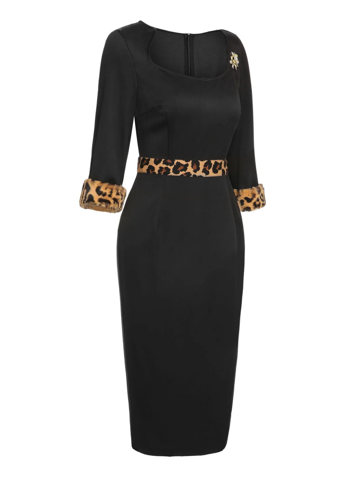 Black 1960s Raw Hem Leopard Asymmetric Wrap Dress - Image 3