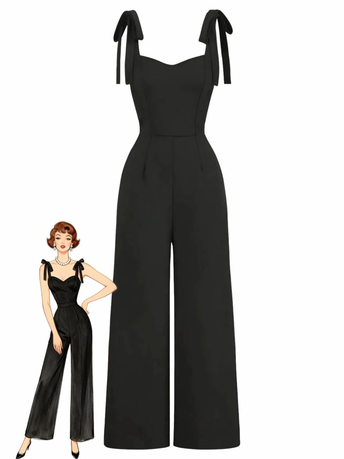 Black 1960s Sleeveless Spaghetti Strap Jumpsuit