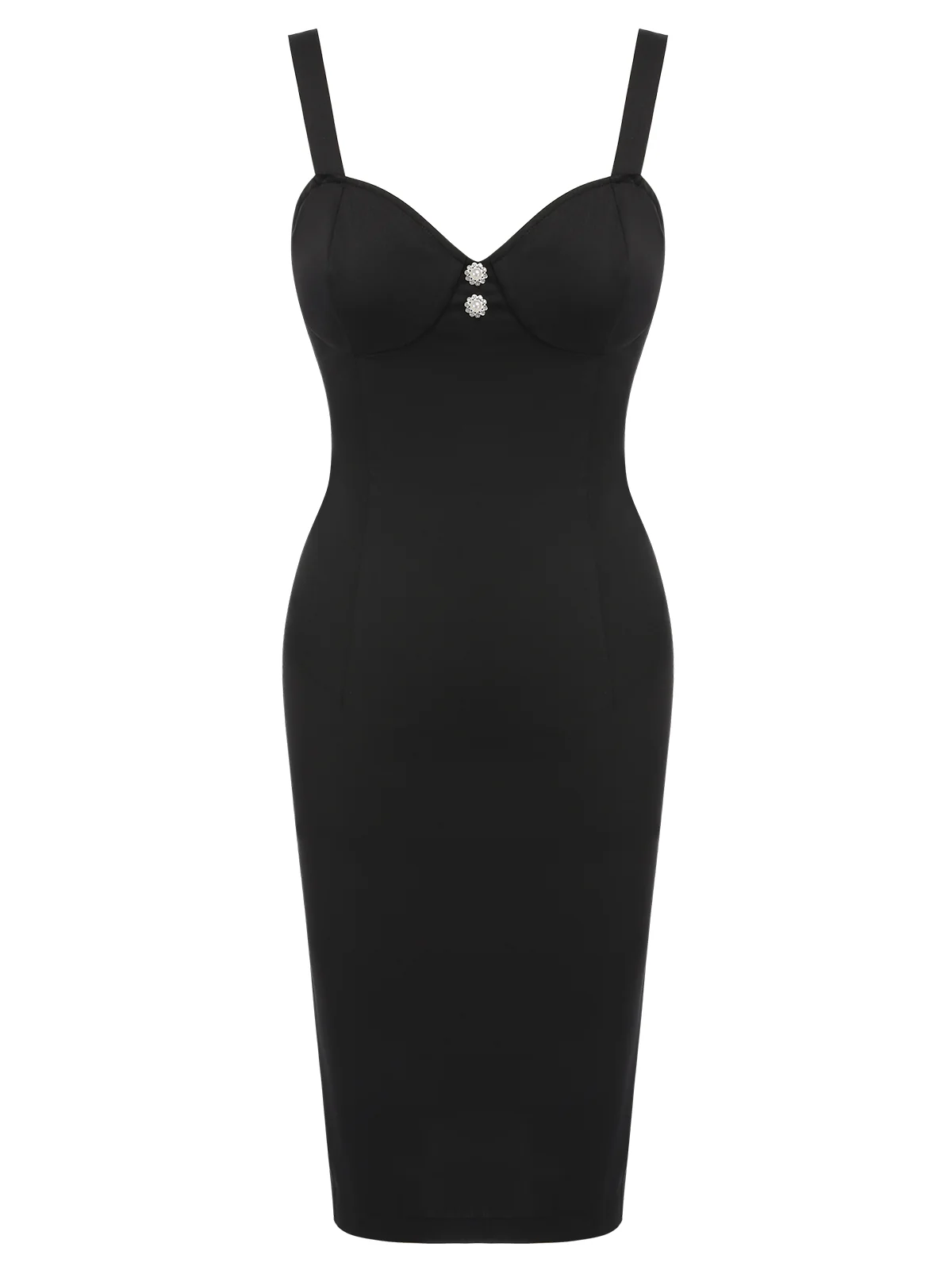 Black 1960s Solid Pearl Buttons Suspender Dress - Image 2