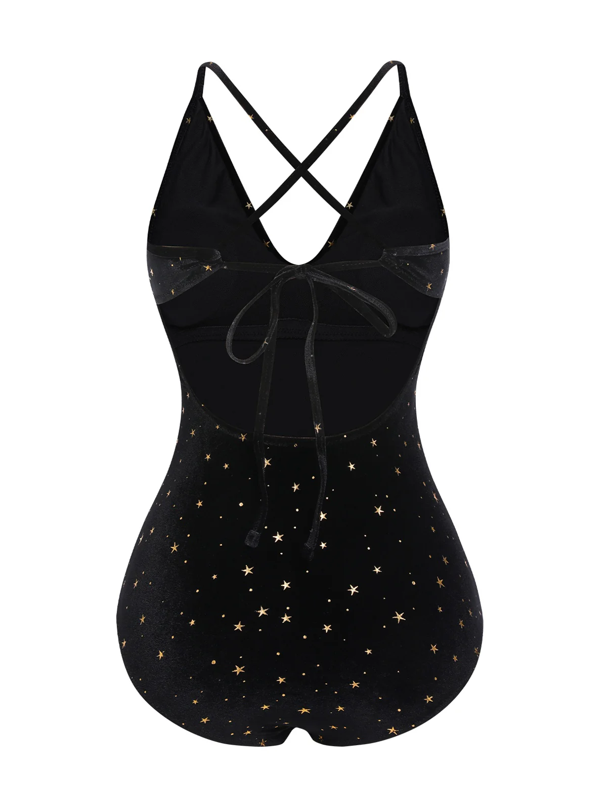 Black 1960s Velvet Back Cross Straps Swimsuit - Image 2