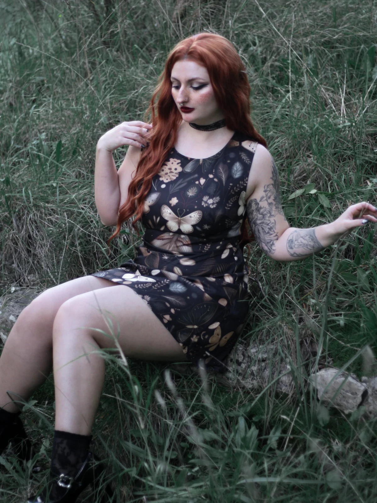 Black 1960s Witch Moth Butterfly A-Line Dress