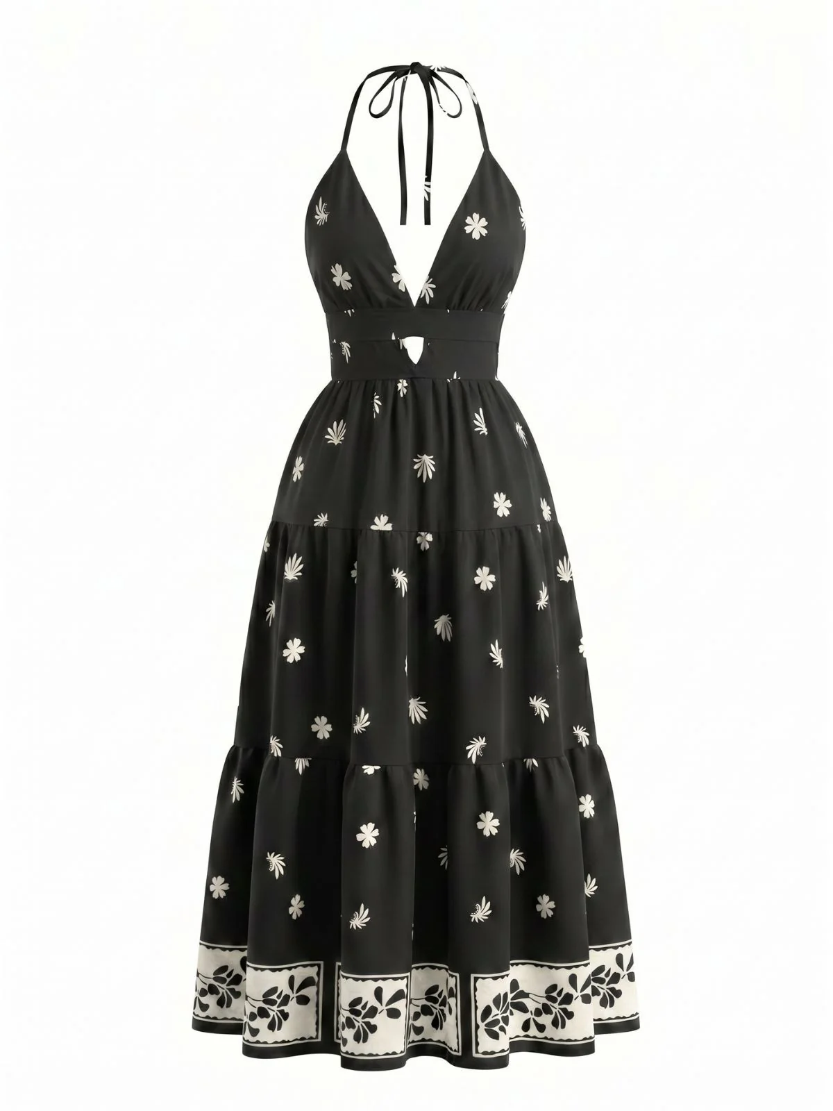 Black 1970s Bohemian Halter Backless Maxi Dress - Image 2