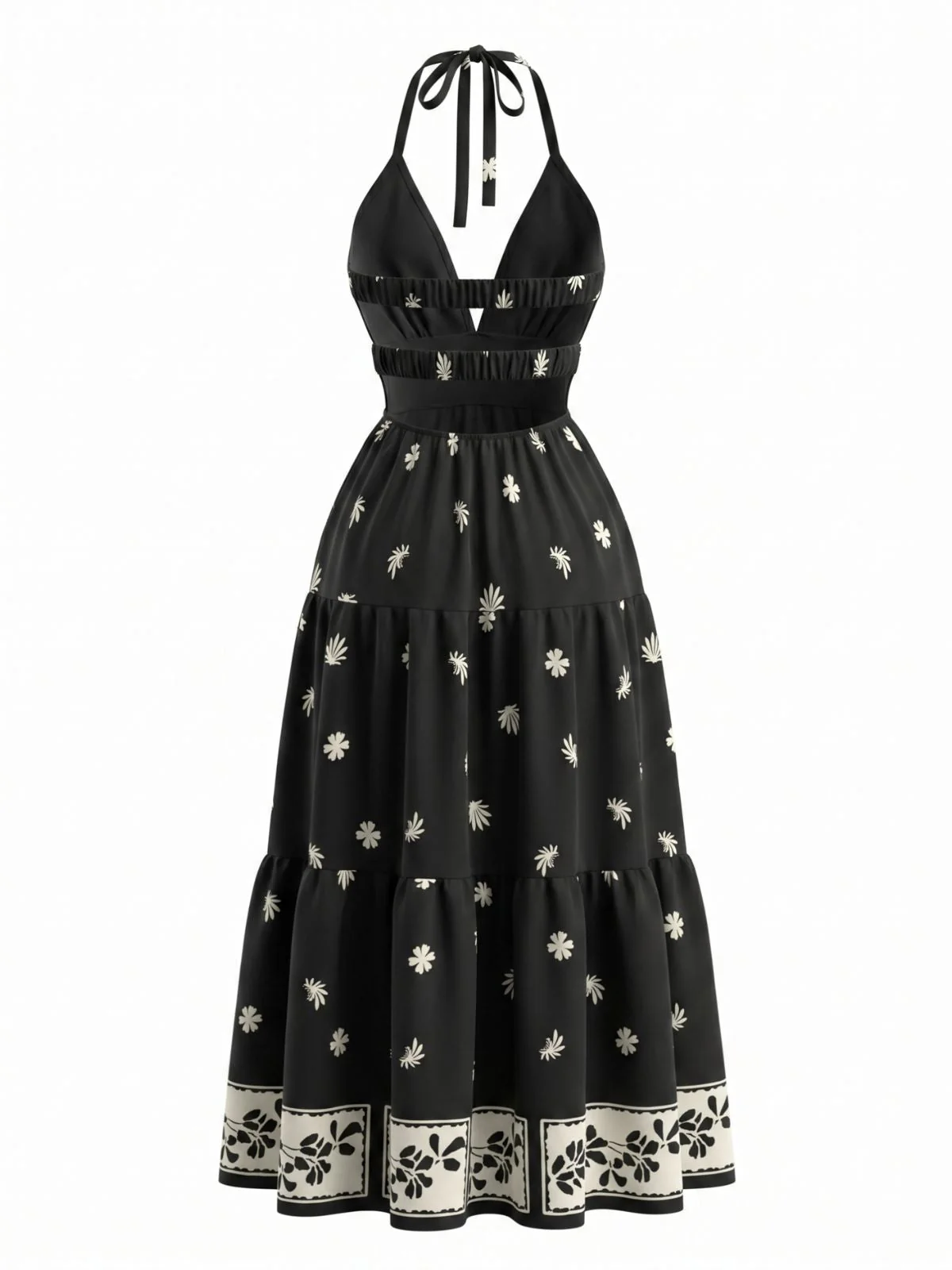 Black 1970s Bohemian Halter Backless Maxi Dress - Image 5