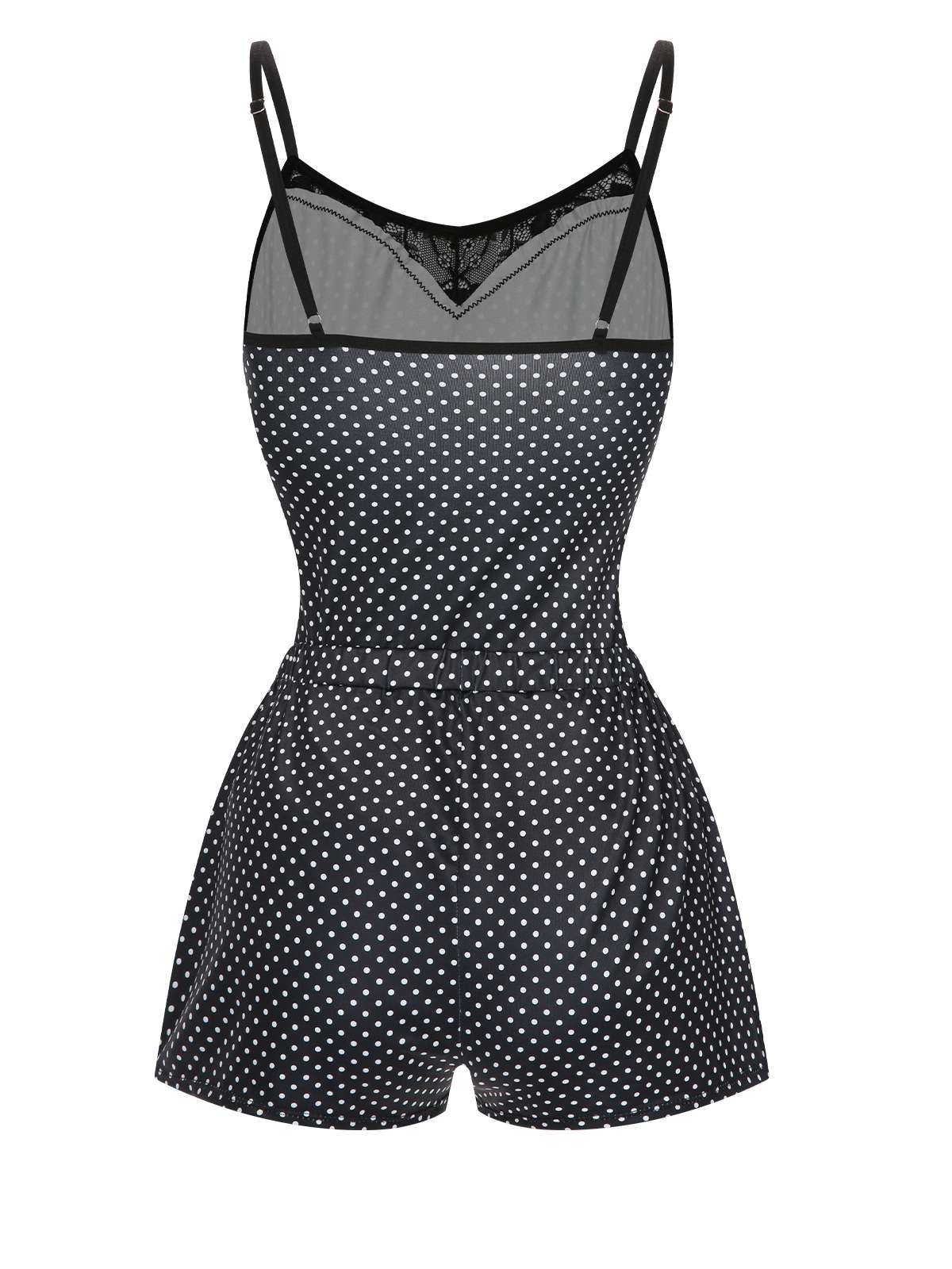 Black 1970s Polka Dots Lace Patchwork Pajamas - Image 2