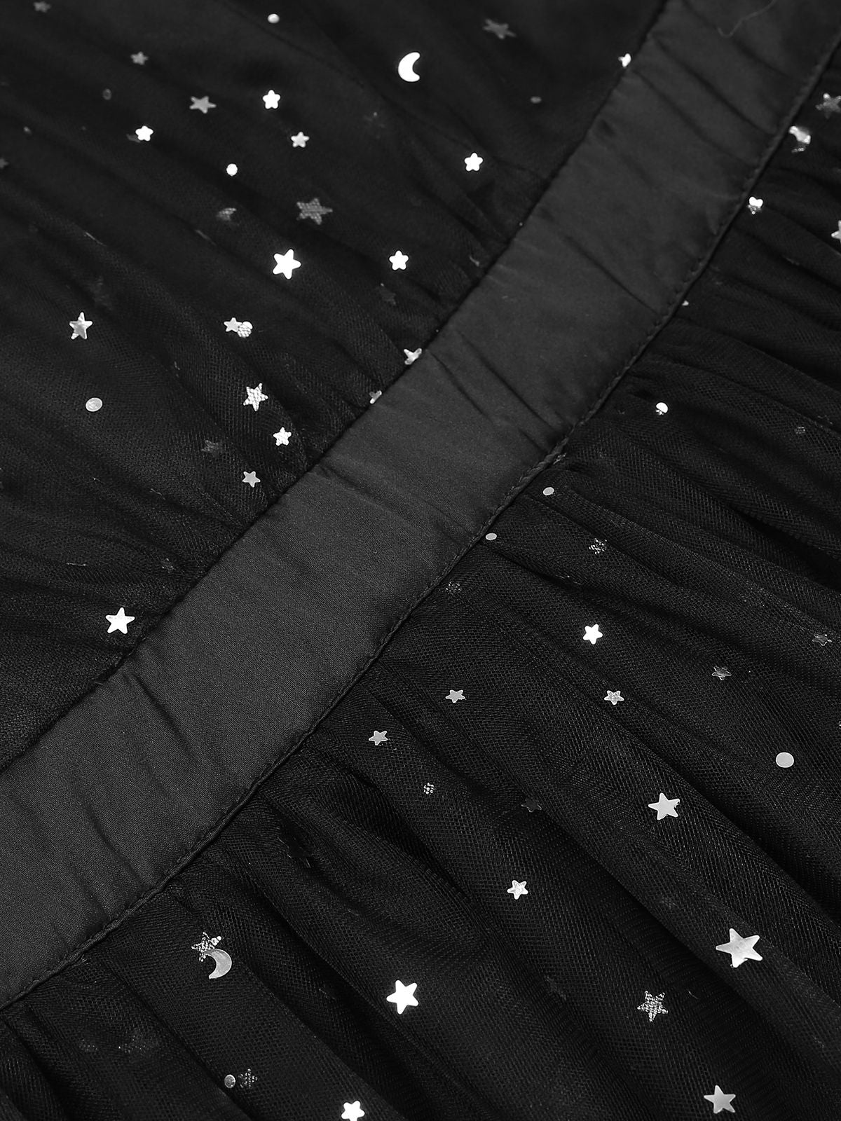 Black 1970s Star Sequins Lantern Sleeve Dress - Image 5