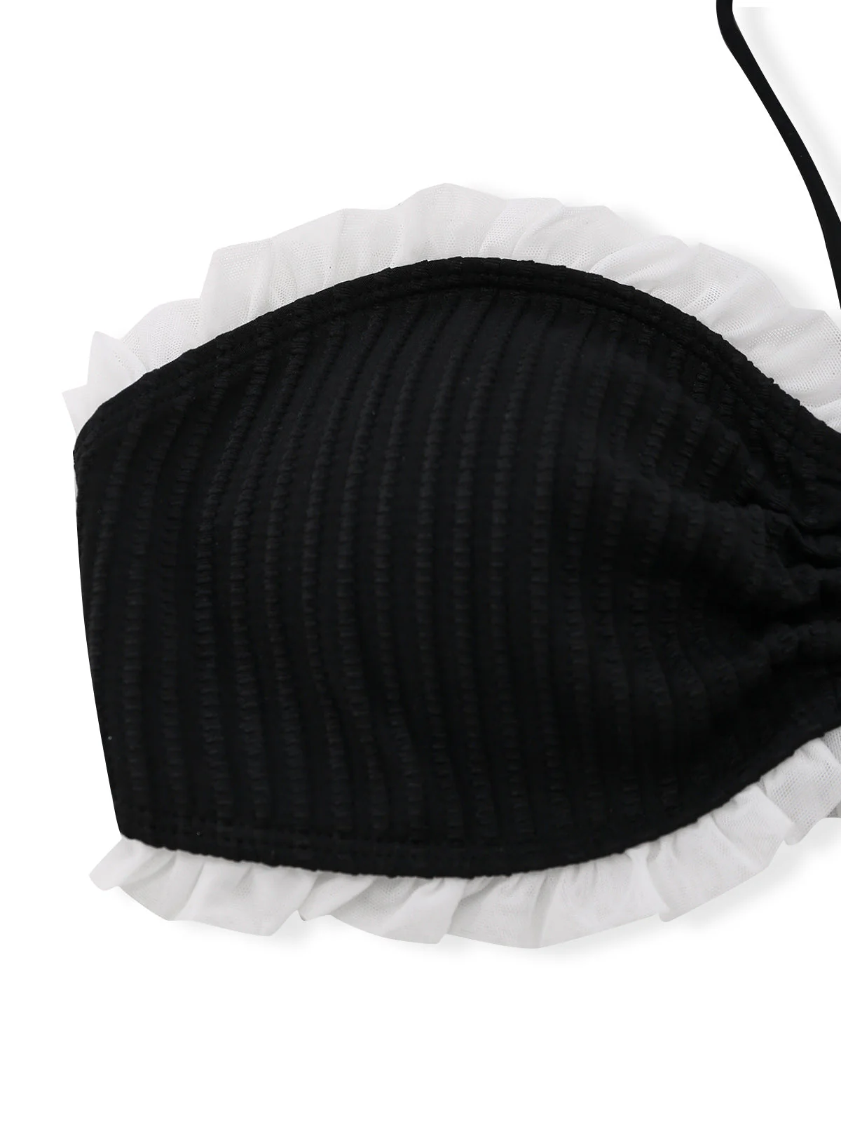 Black 1970s Strapless Contrast Ruffle Trim Bikini Set - Image 5