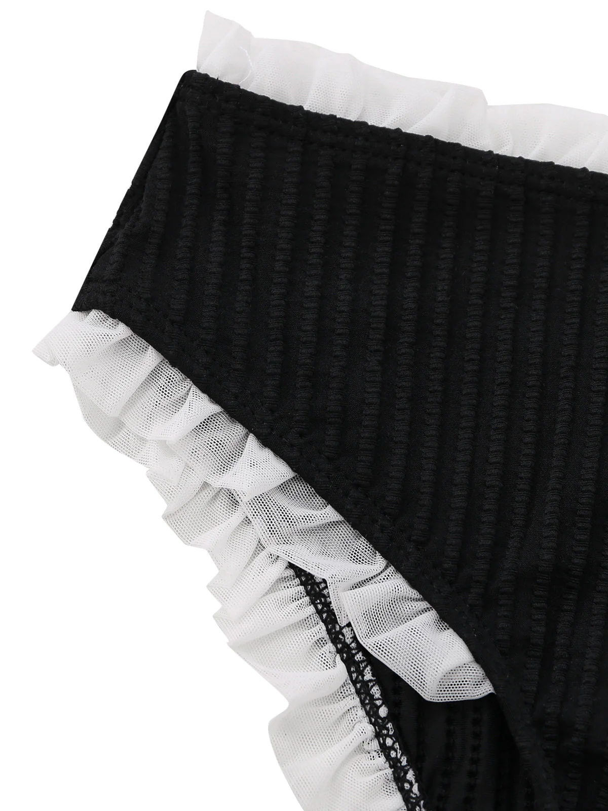 Black 1970s Strapless Contrast Ruffle Trim Bikini Set - Image 6