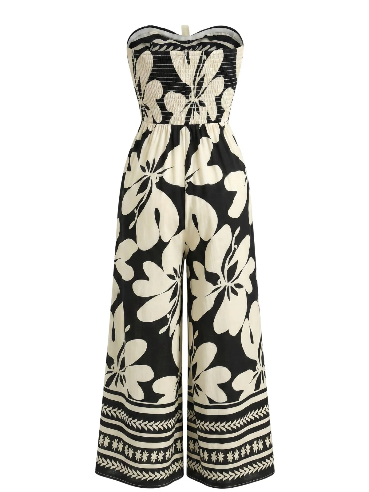 Black 1970s Tie-Front Big Floral Strapless Jumpsuit - Image 3
