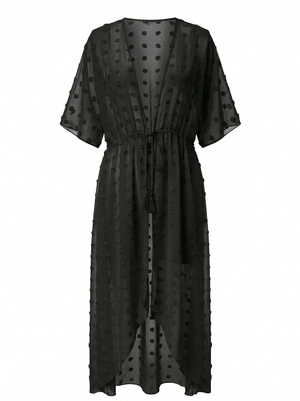 Black 1970s Tie Sheer Polka Dot Maxi Cover-Up Dress