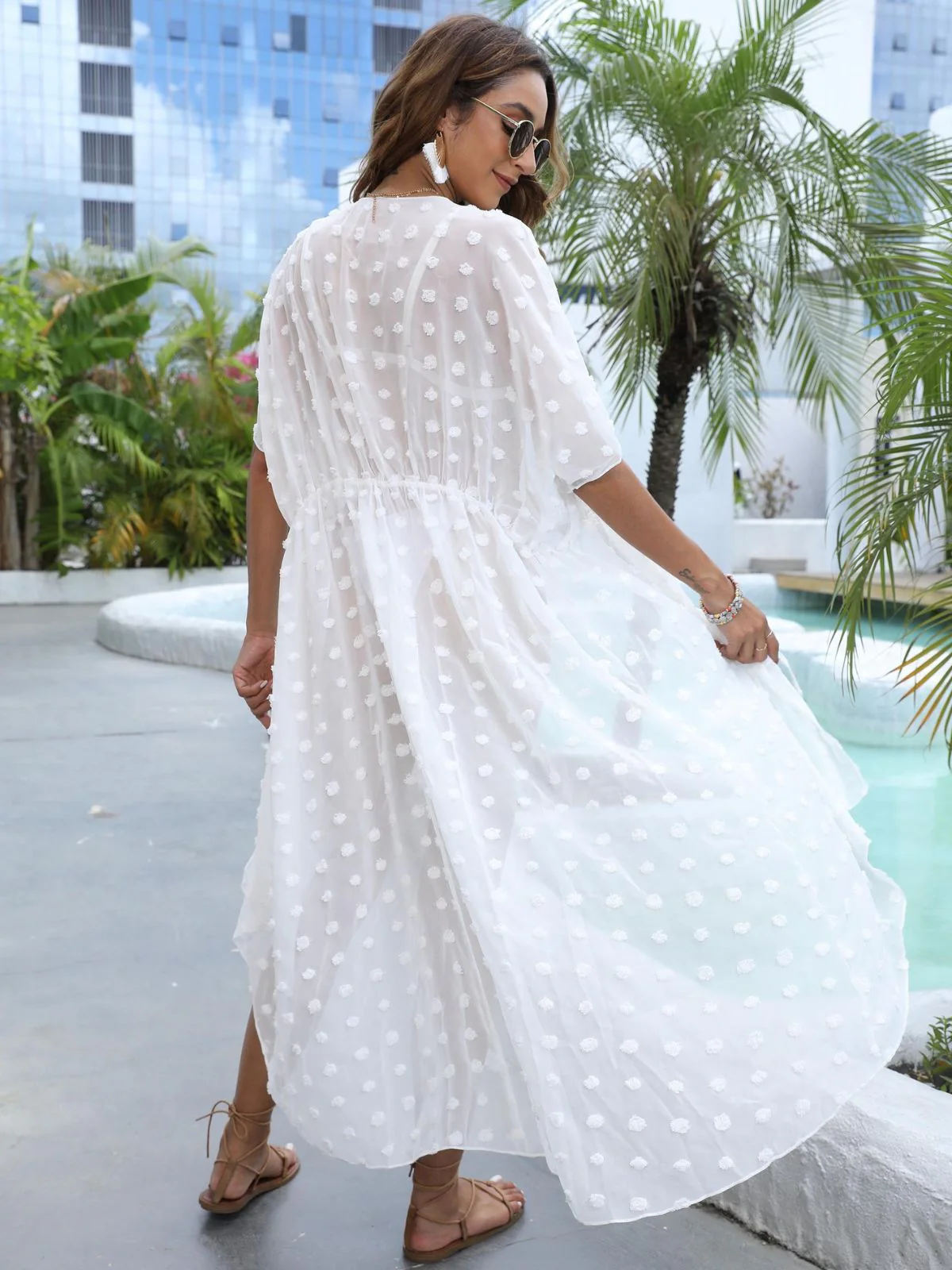 Black 1970s Tie Sheer Polka Dot Maxi Cover-Up Dress - Image 10