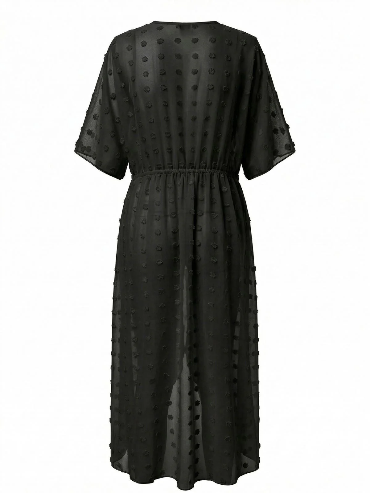 Black 1970s Tie Sheer Polka Dot Maxi Cover-Up Dress - Image 2