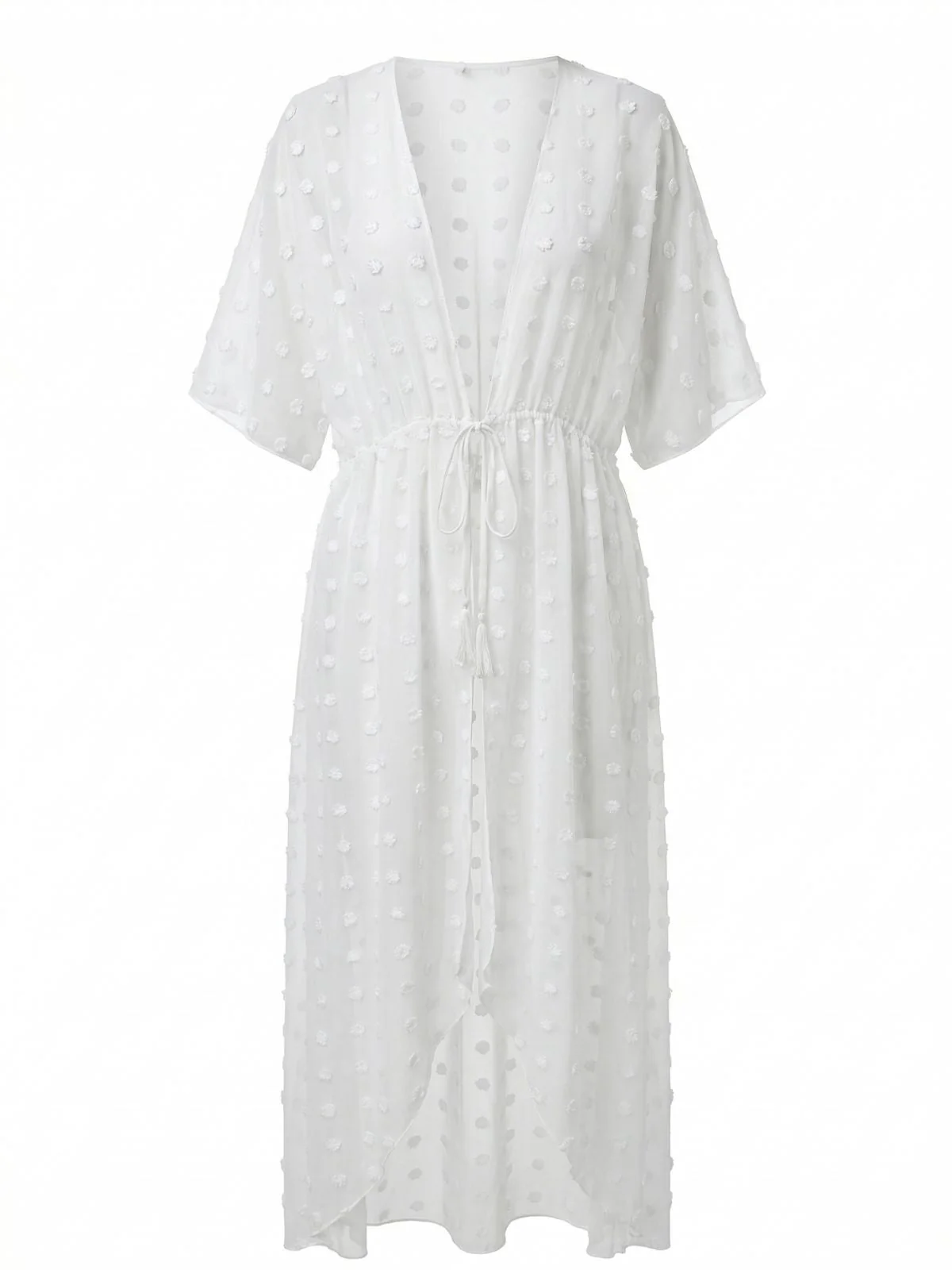 Black 1970s Tie Sheer Polka Dot Maxi Cover-Up Dress - Image 6