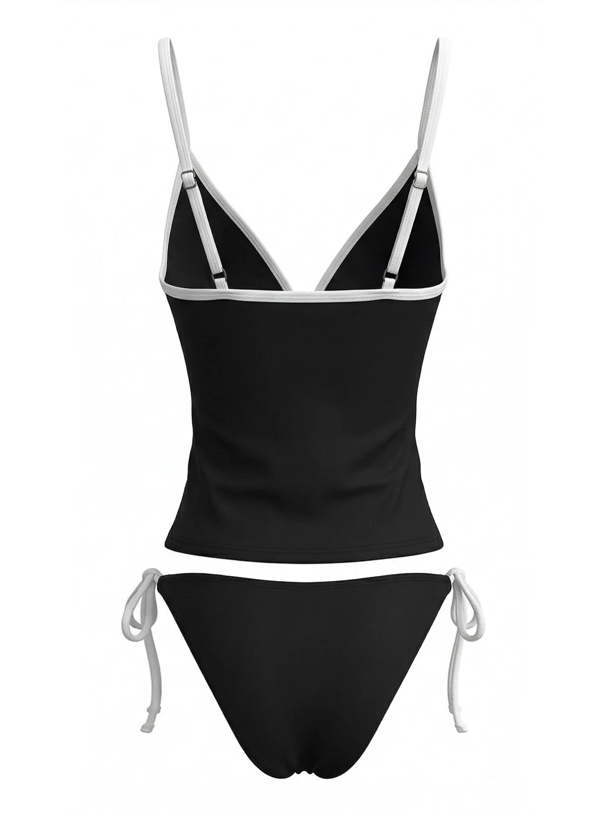 Black 1980s Contrast Trim Bow Tankini Set - Image 3