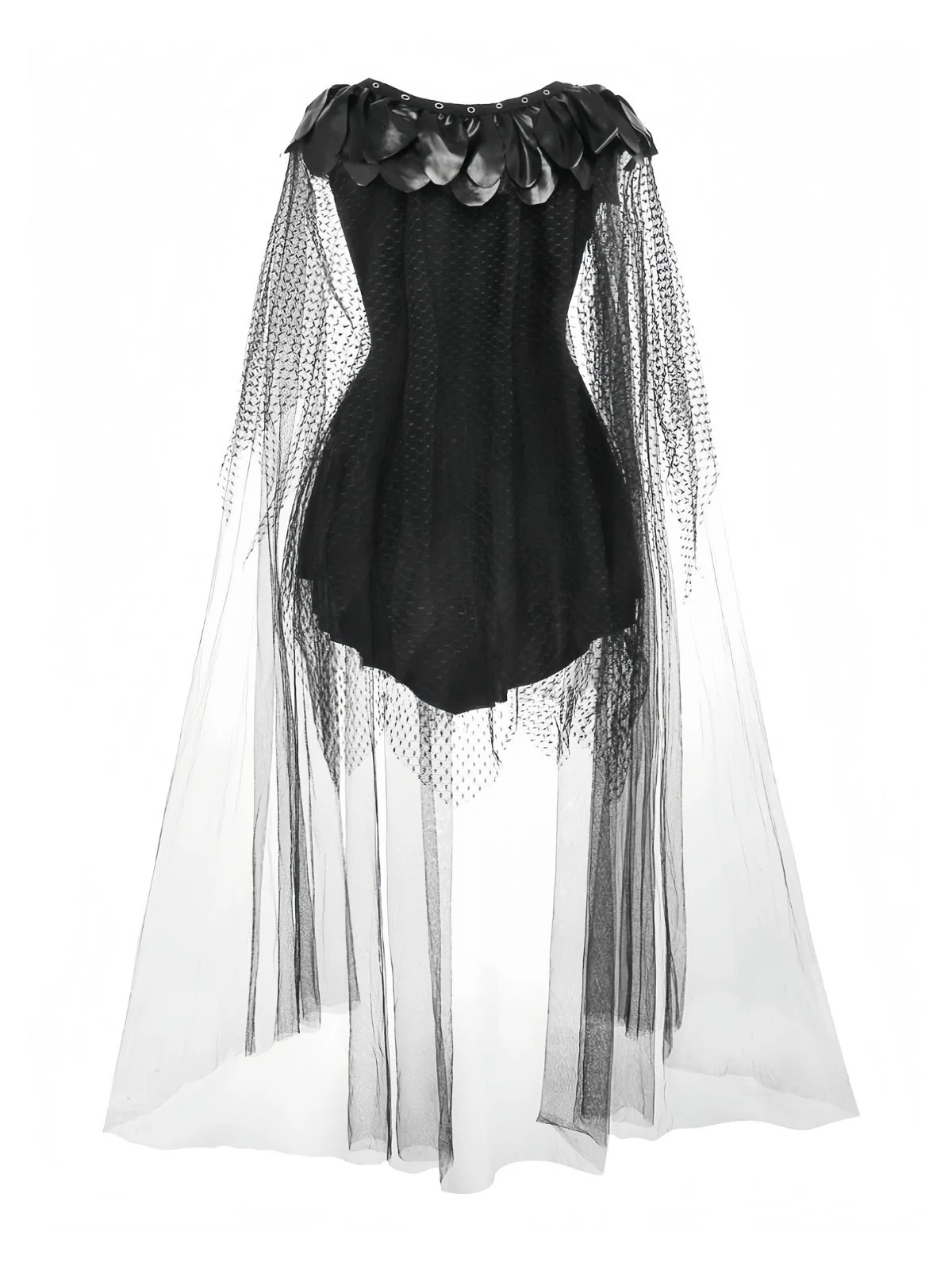 Black 1980s Devil Bat Punk Style Mesh Dress - Image 2