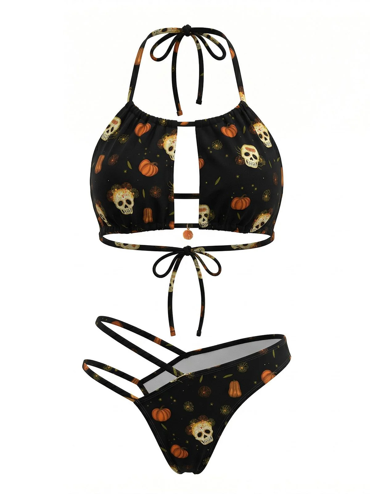 Black 1980s Gothic Skull Bikini Set