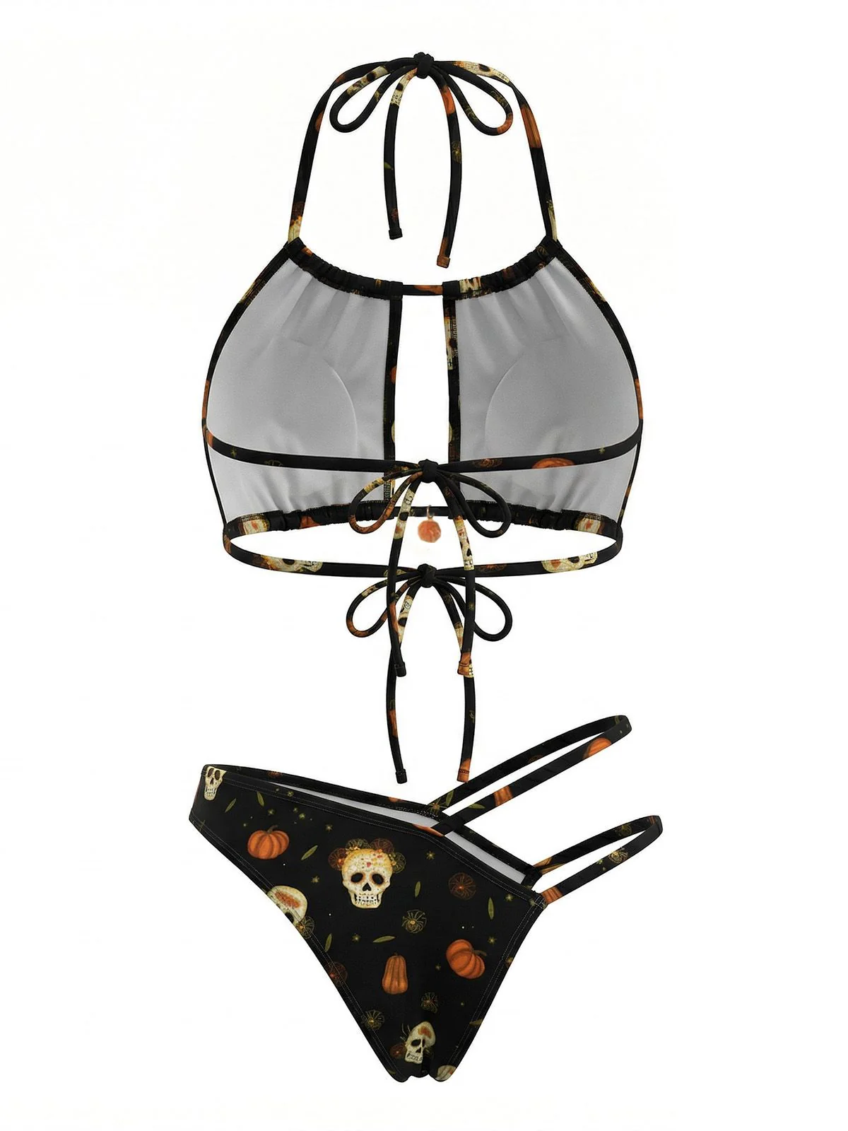 Black 1980s Gothic Skull Bikini Set - Image 2