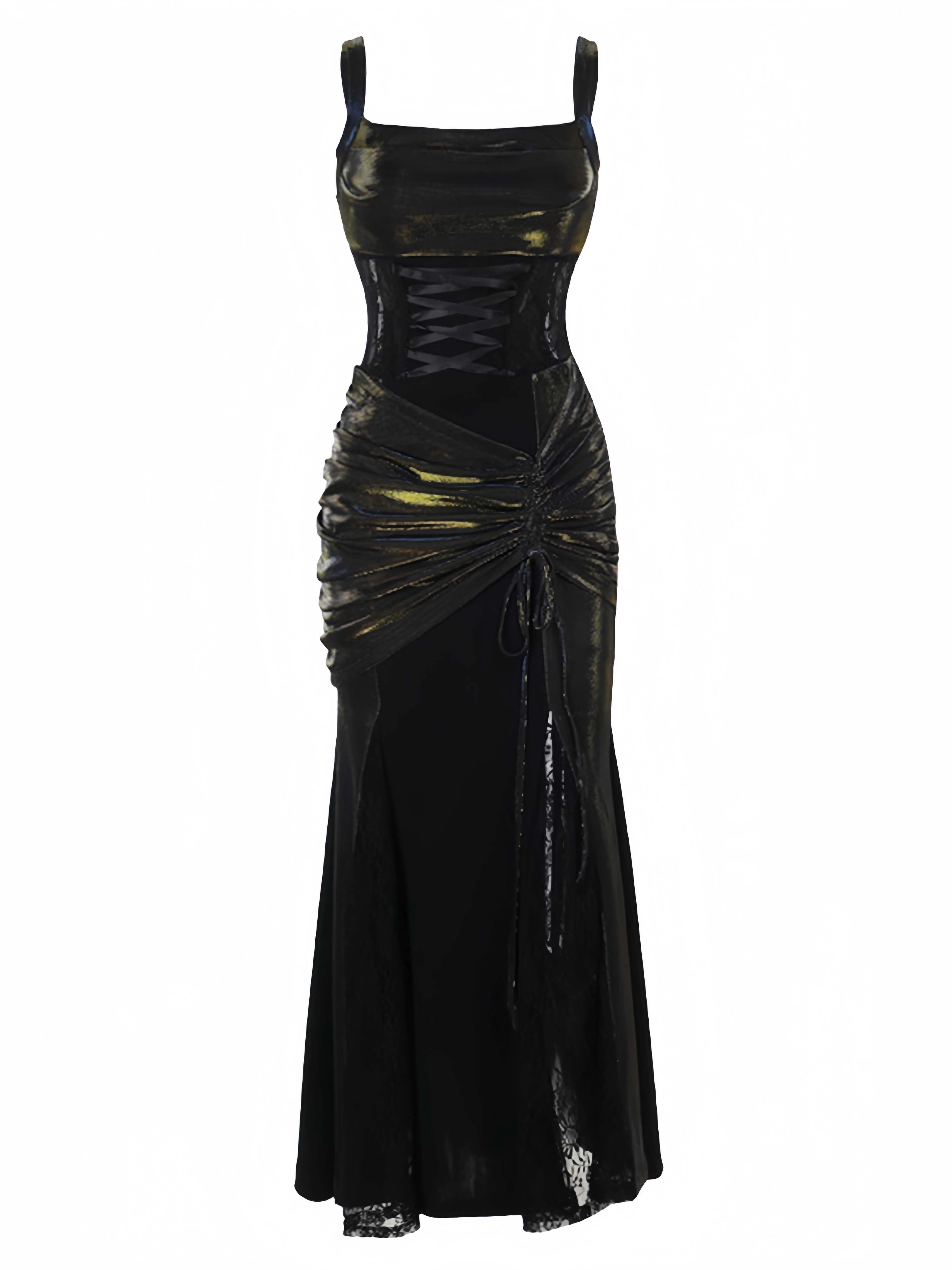 Black 1980s Gothic Slip Lace Maxi Dress