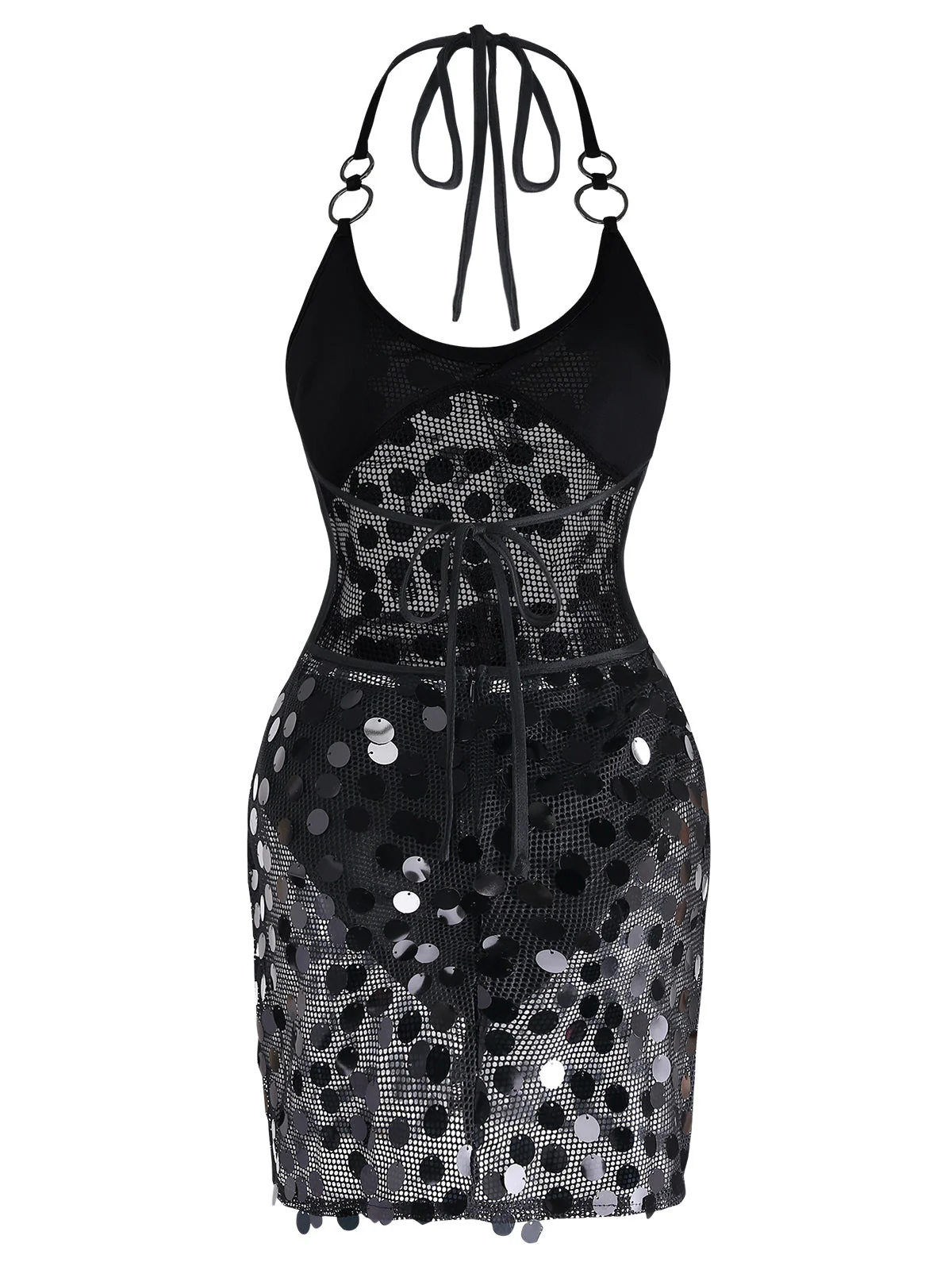 Black 1980s Halter Backless Sequin Mesh Cover-Up - Image 2