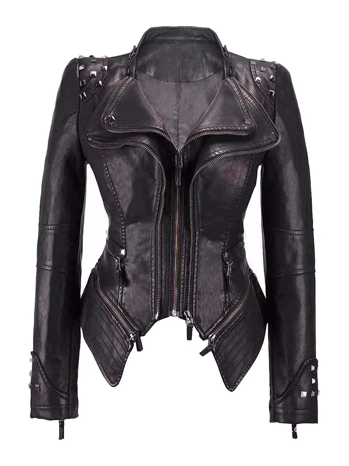 Black 1980s Irregualr Hem Rivet Motocycle Jacket